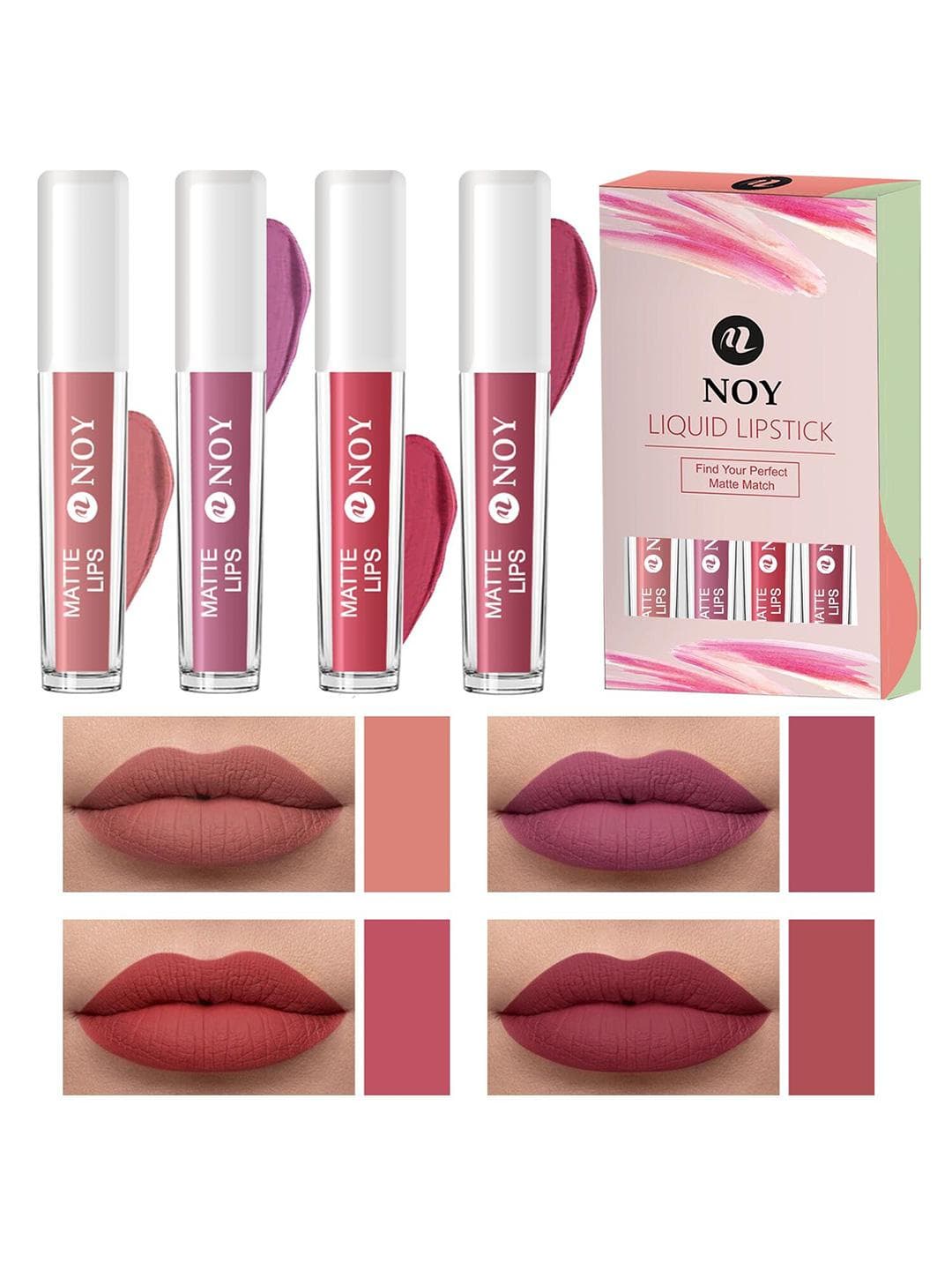 Buy NOY 4Pcs Matte Lips Liquid Lipstick 4ml Each Nude Nude Pink Tan Nude Mauve Nude - - Personal Care for Women