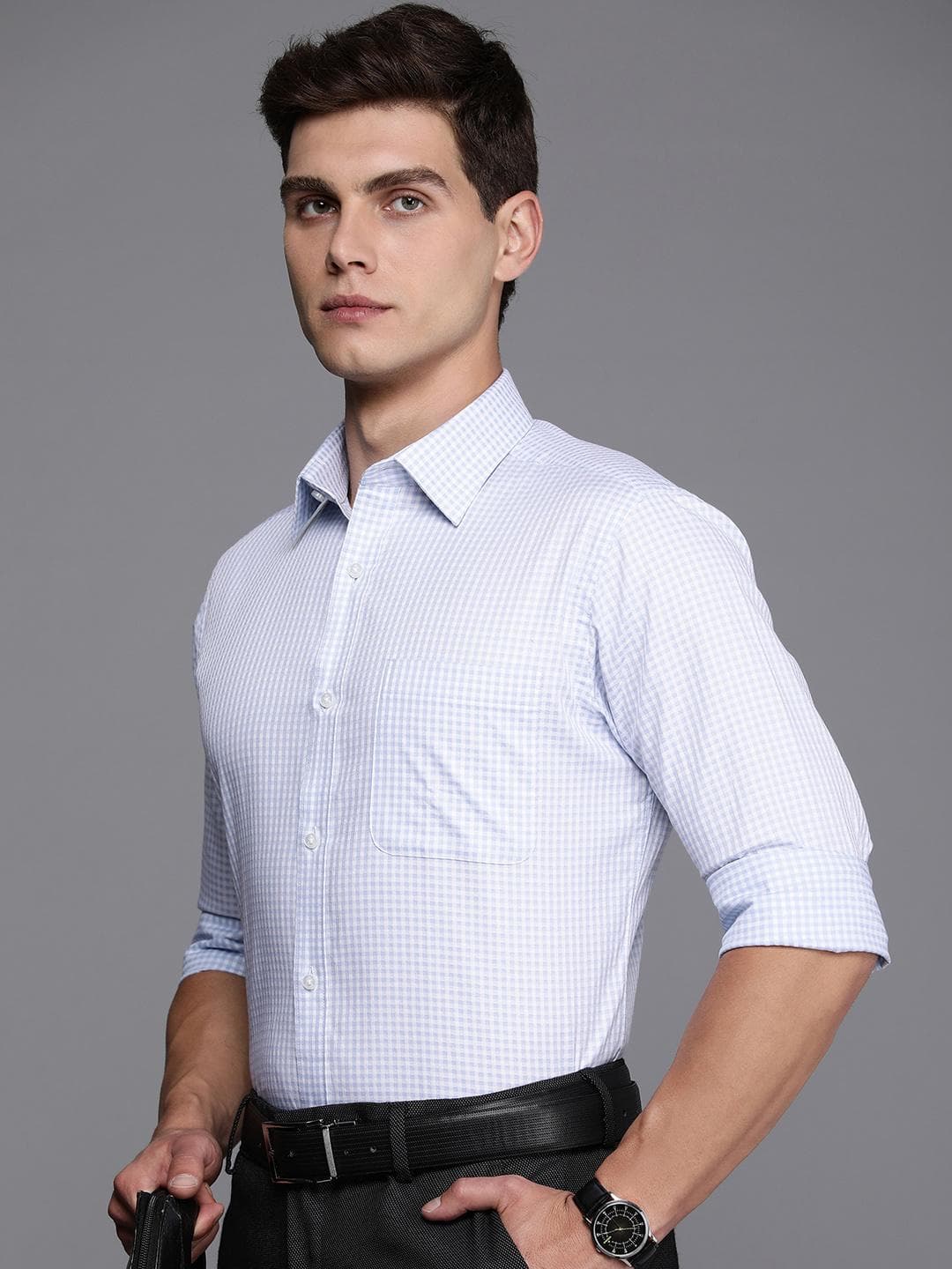 Raymond Men Pure Cotton Slim Fit Gingham Checked Formal Shirt