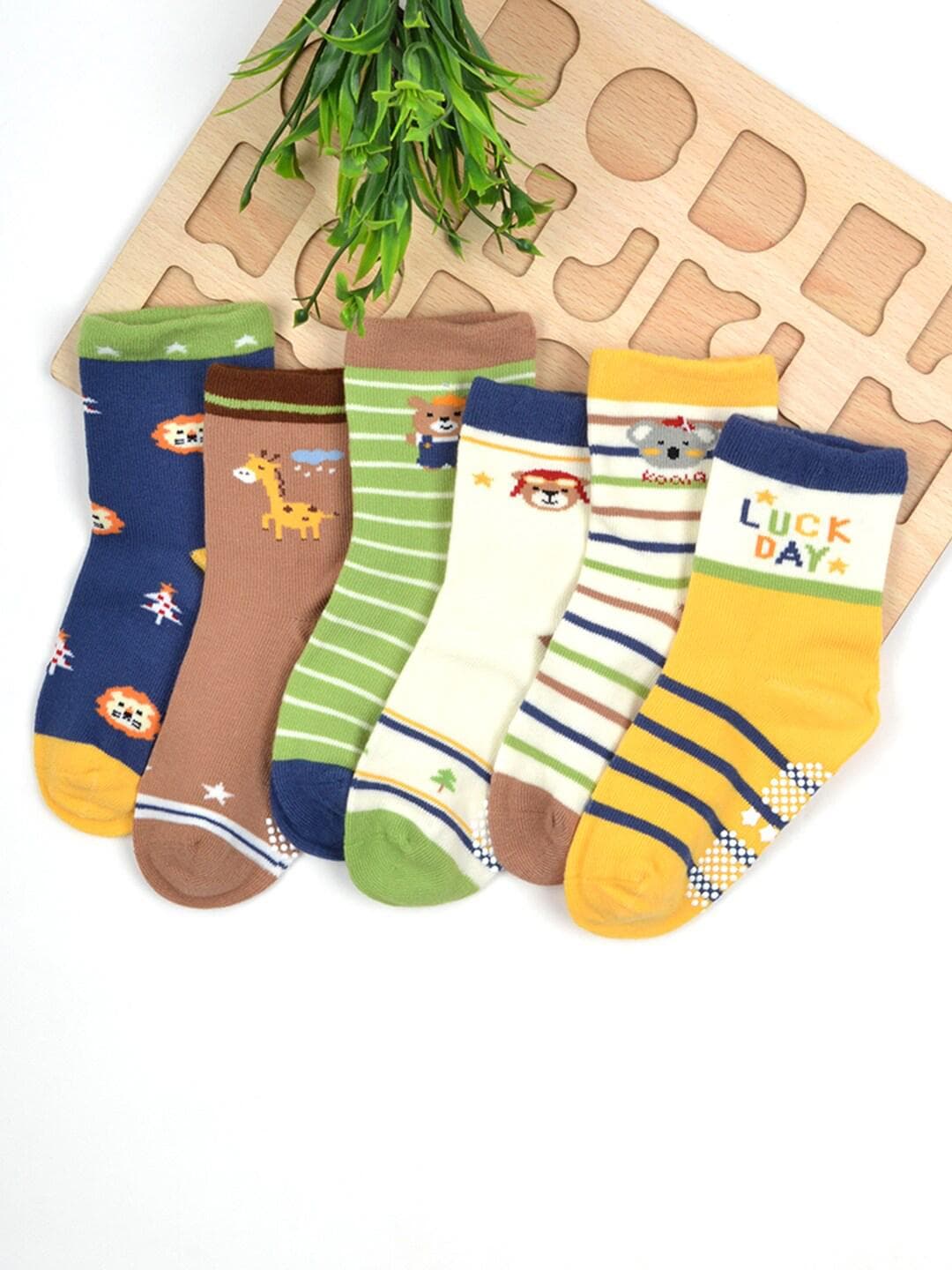 Buy FOOTPRINT 6 Pairs Infant Kids Unisex Multi Colored Ankle Length Assorted Antiskid Cotton Socks - - Accessories for Unisex Kids