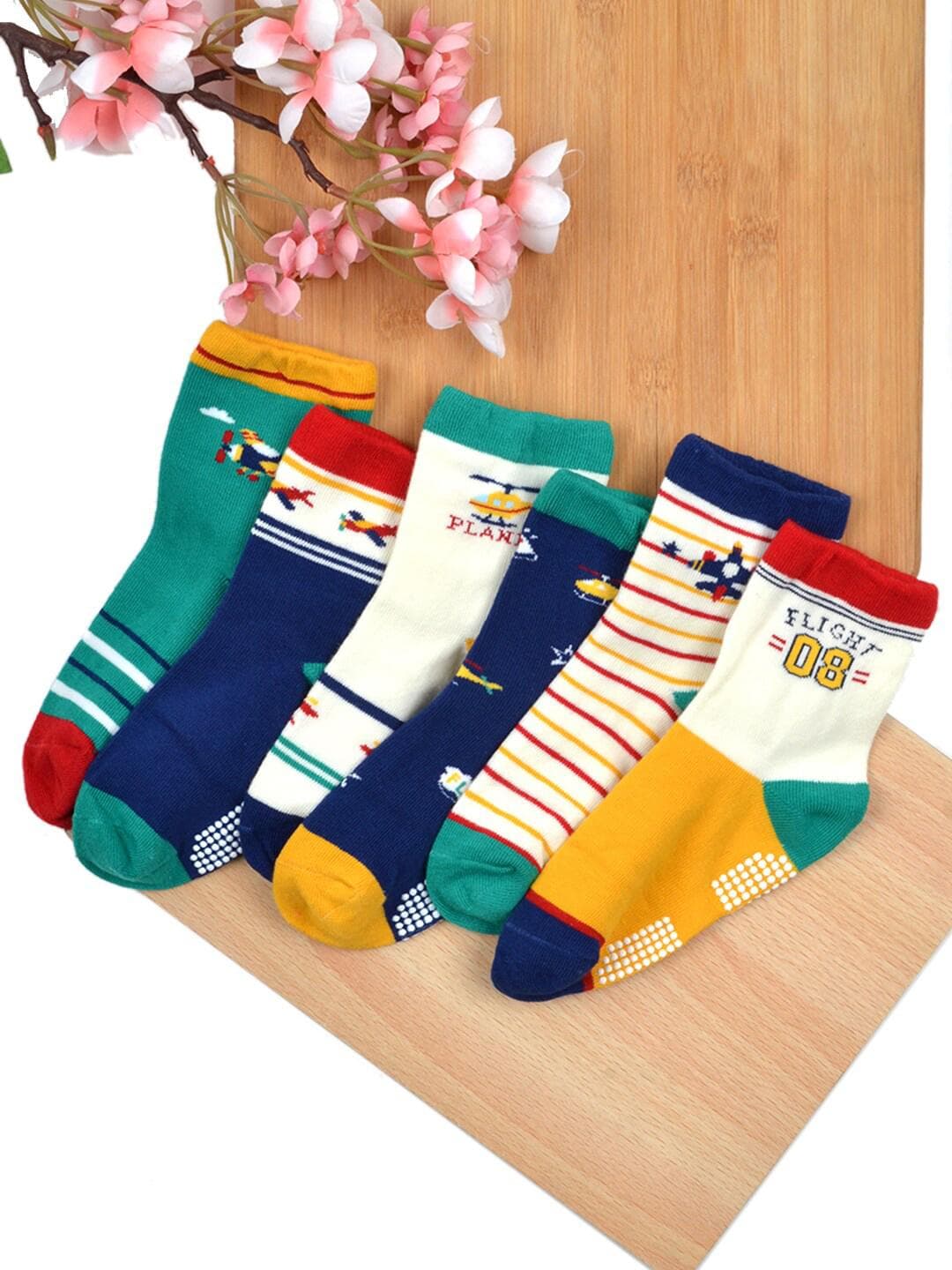 FOOTPRINT 6 Pairs Infant Kids Unisex Multi-Colored Ankle-Length Assorted Antiskid Cotton Socks