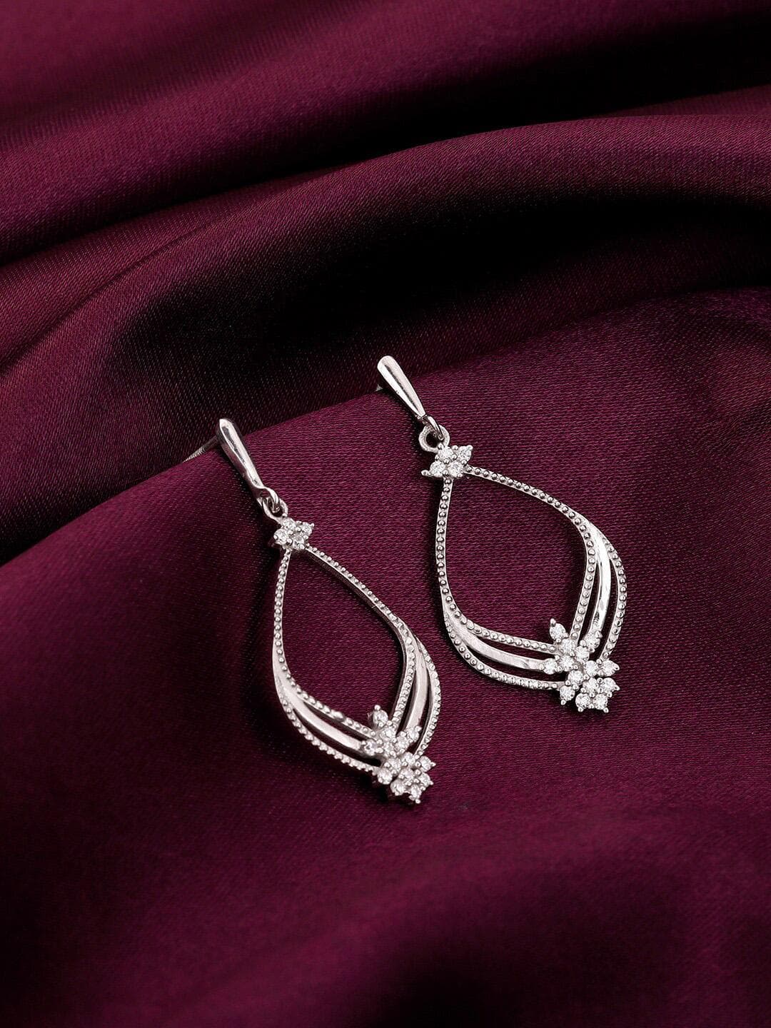 GIVA Sterling Silver Rhodium-Plated Zircon-Studded Contemporary Drop Earrings