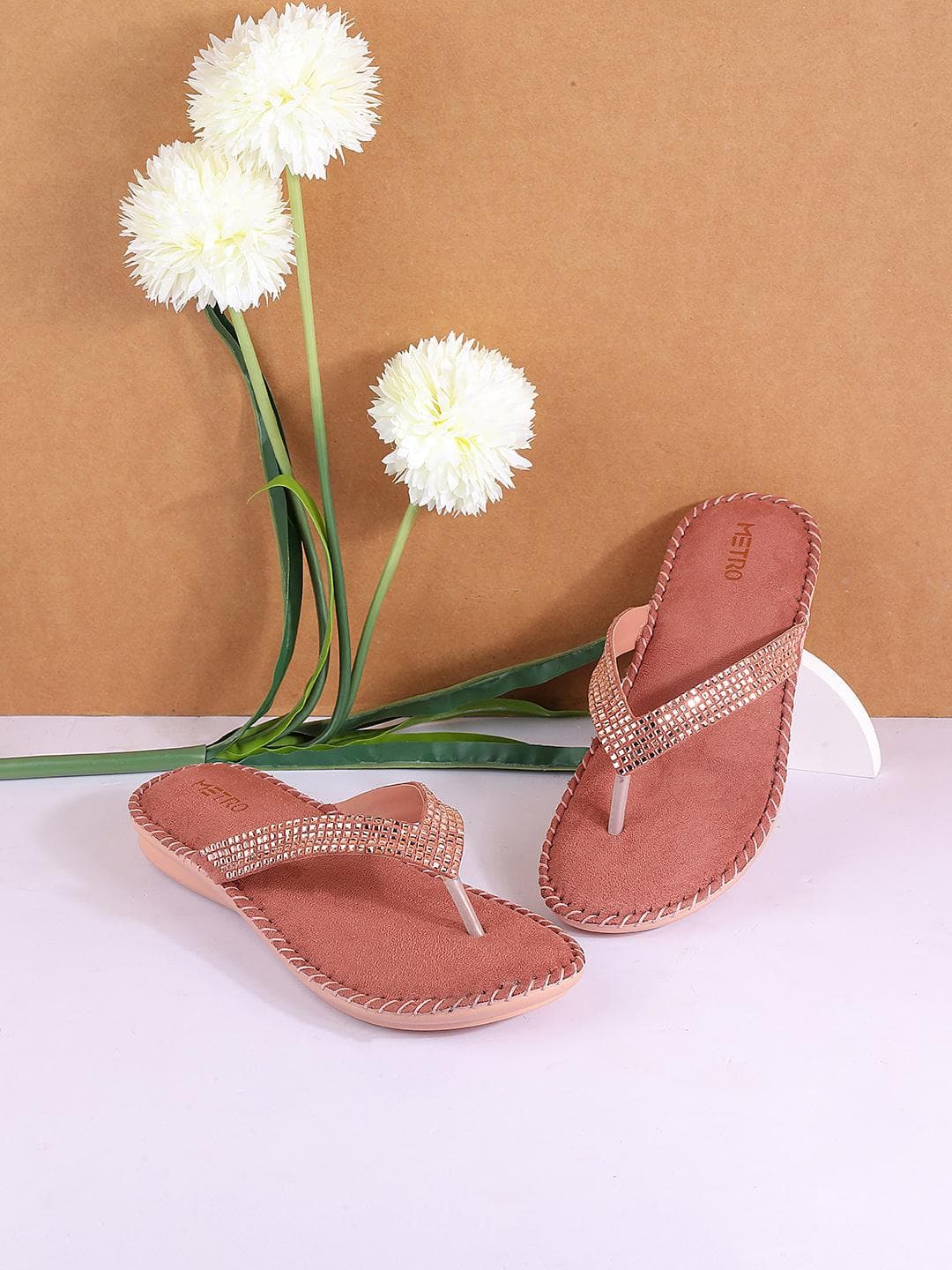 Metro Embellished Open Toe Flats