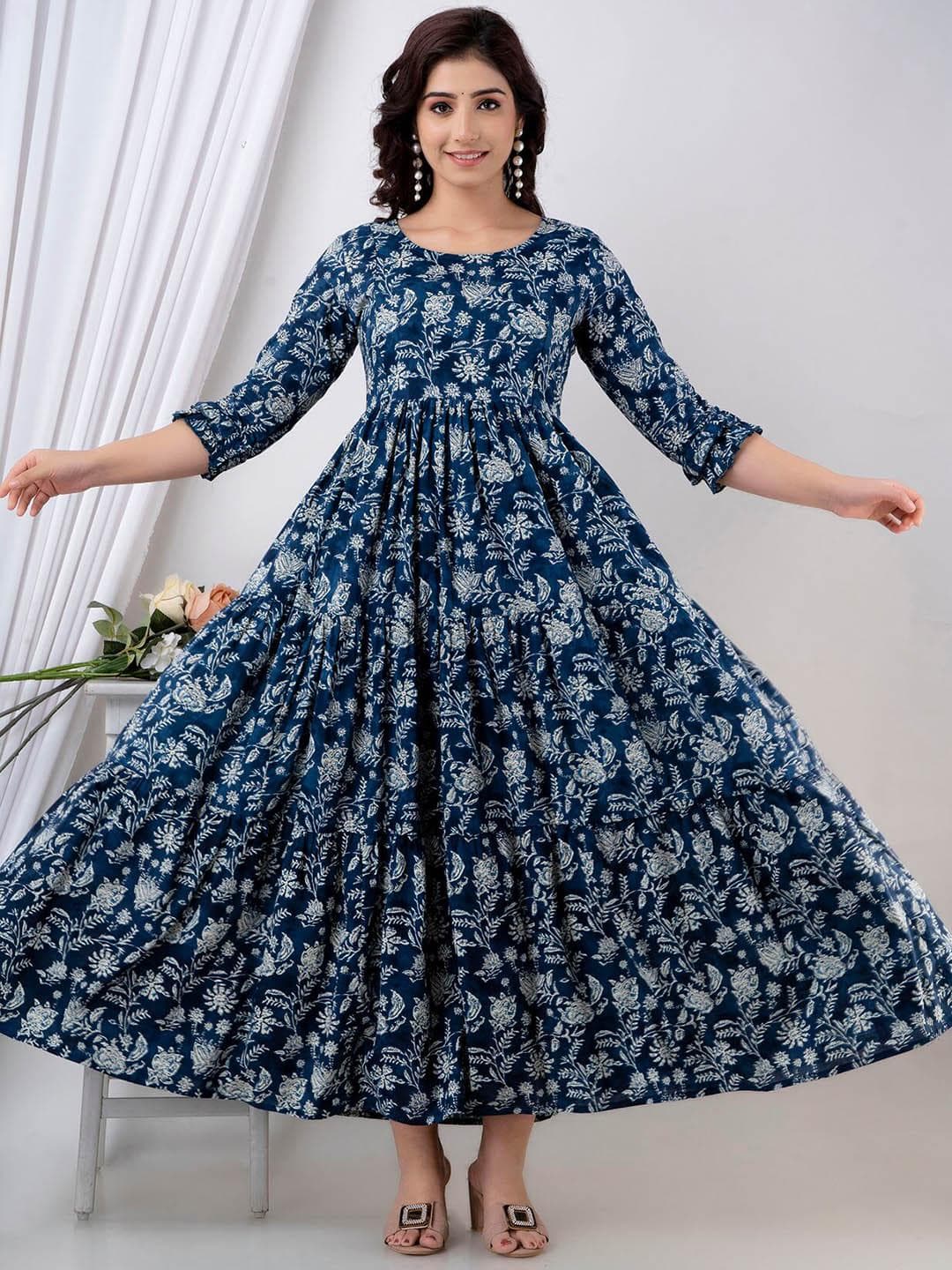 Buy Henal Floral Printed Gathered Tiered Cotton Maternity Ethnic Dress - - Apparel for Women