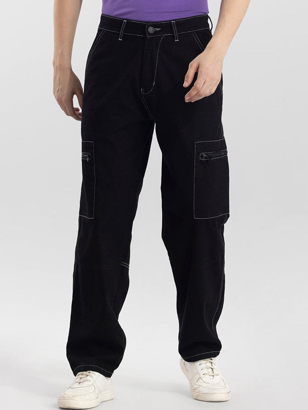 Snitch Men Black Smart Baggy Pure Cotton Jeans