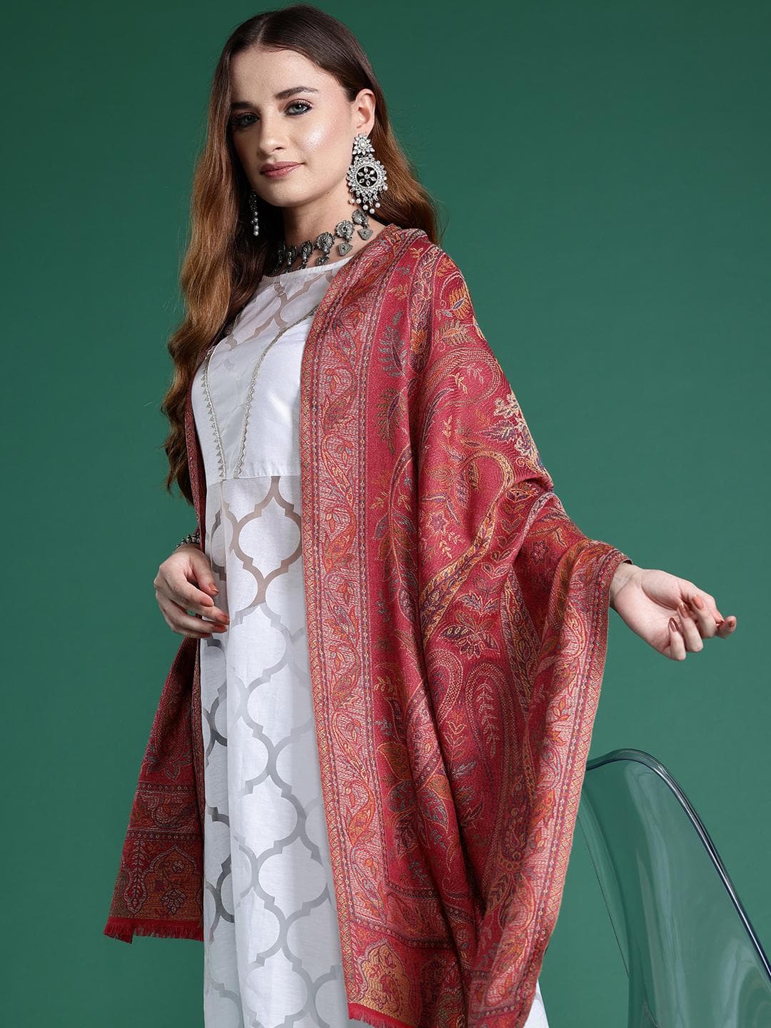 Buy Sangria Paisley Woven Design Stole - - Accessories for Women