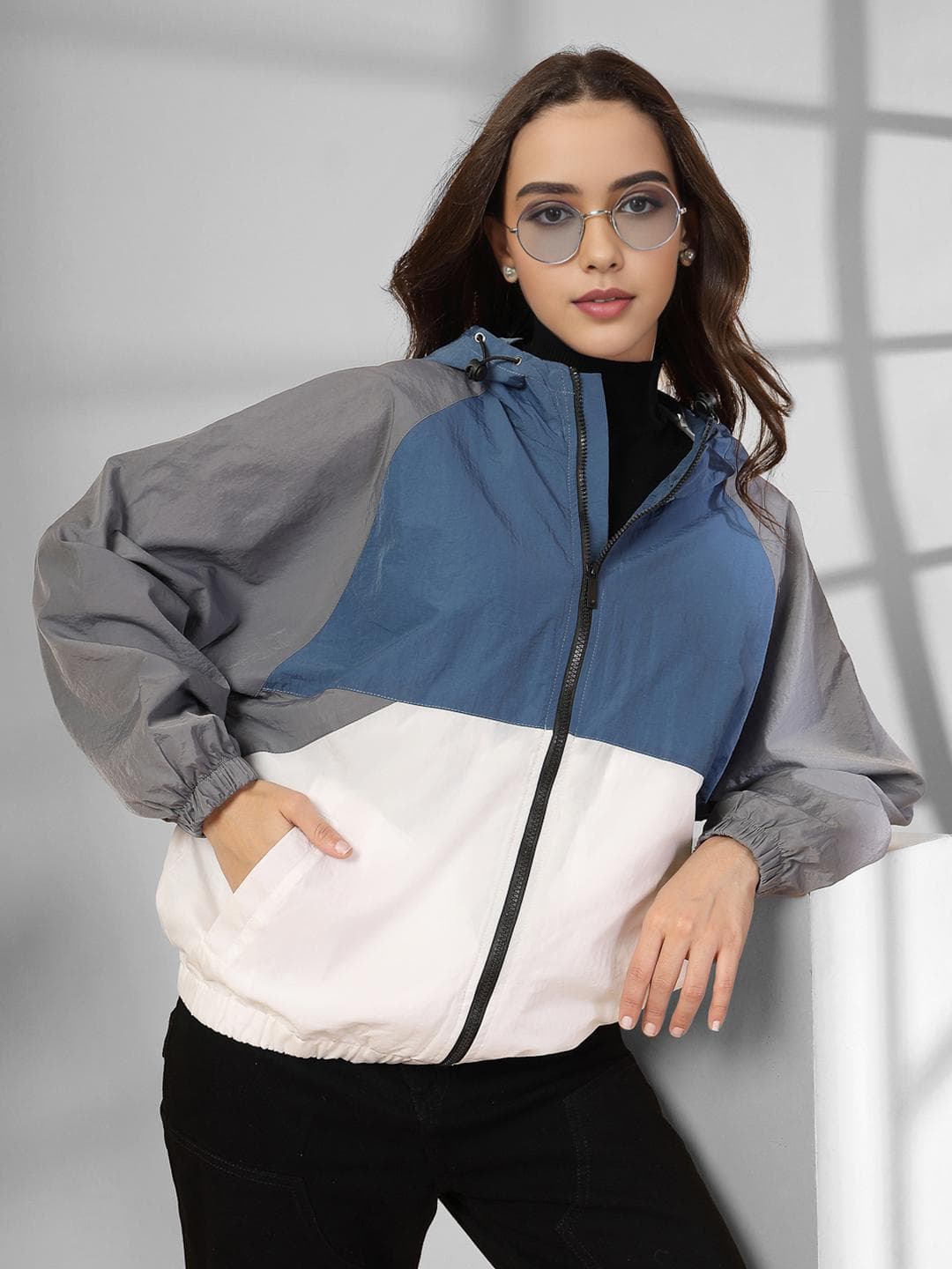 CHKOKKO Colourblocked Windcheater Dry Fit Hooded Sporty Jacket