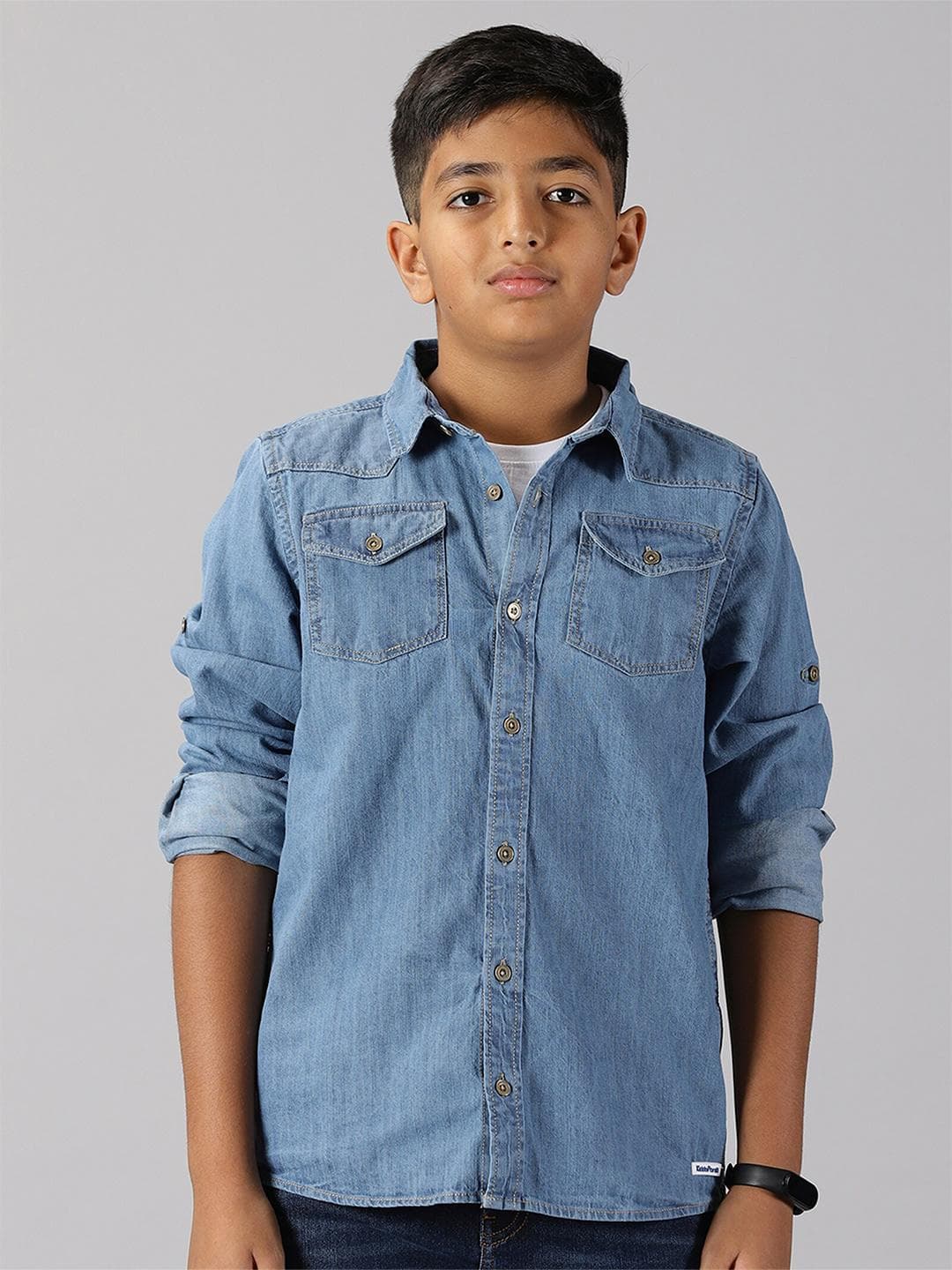 KiddoPanti Boys Spread Collar Denim Casual Shirt