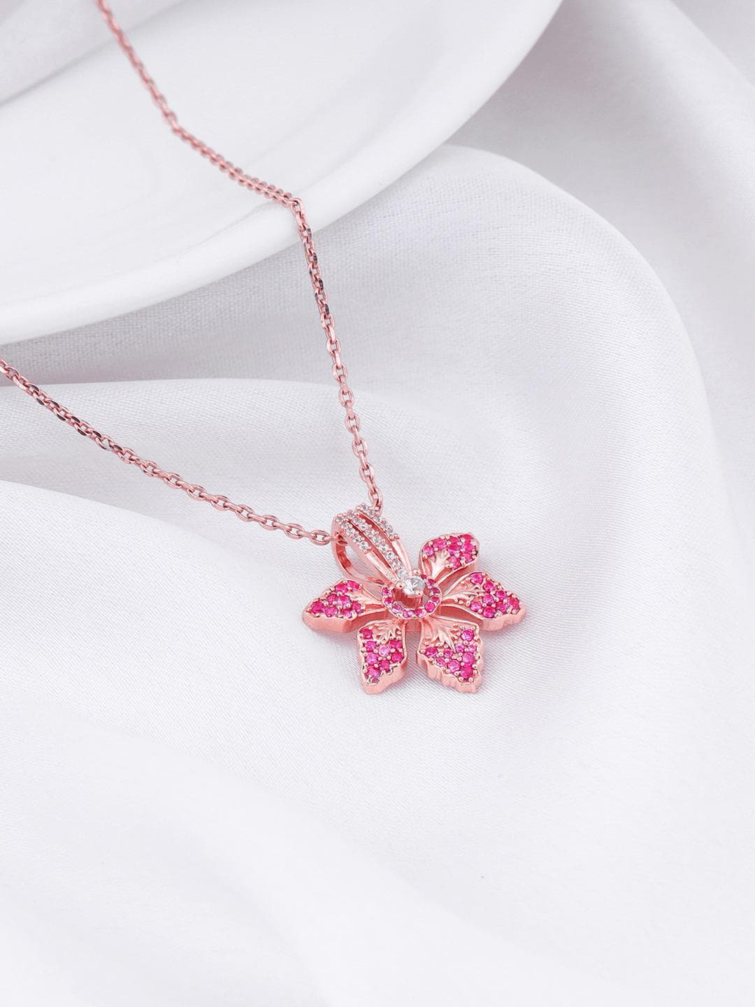 GIVA 925 Sterling Silver Rose Gold Plated Stone-Studded Pendant With Chain