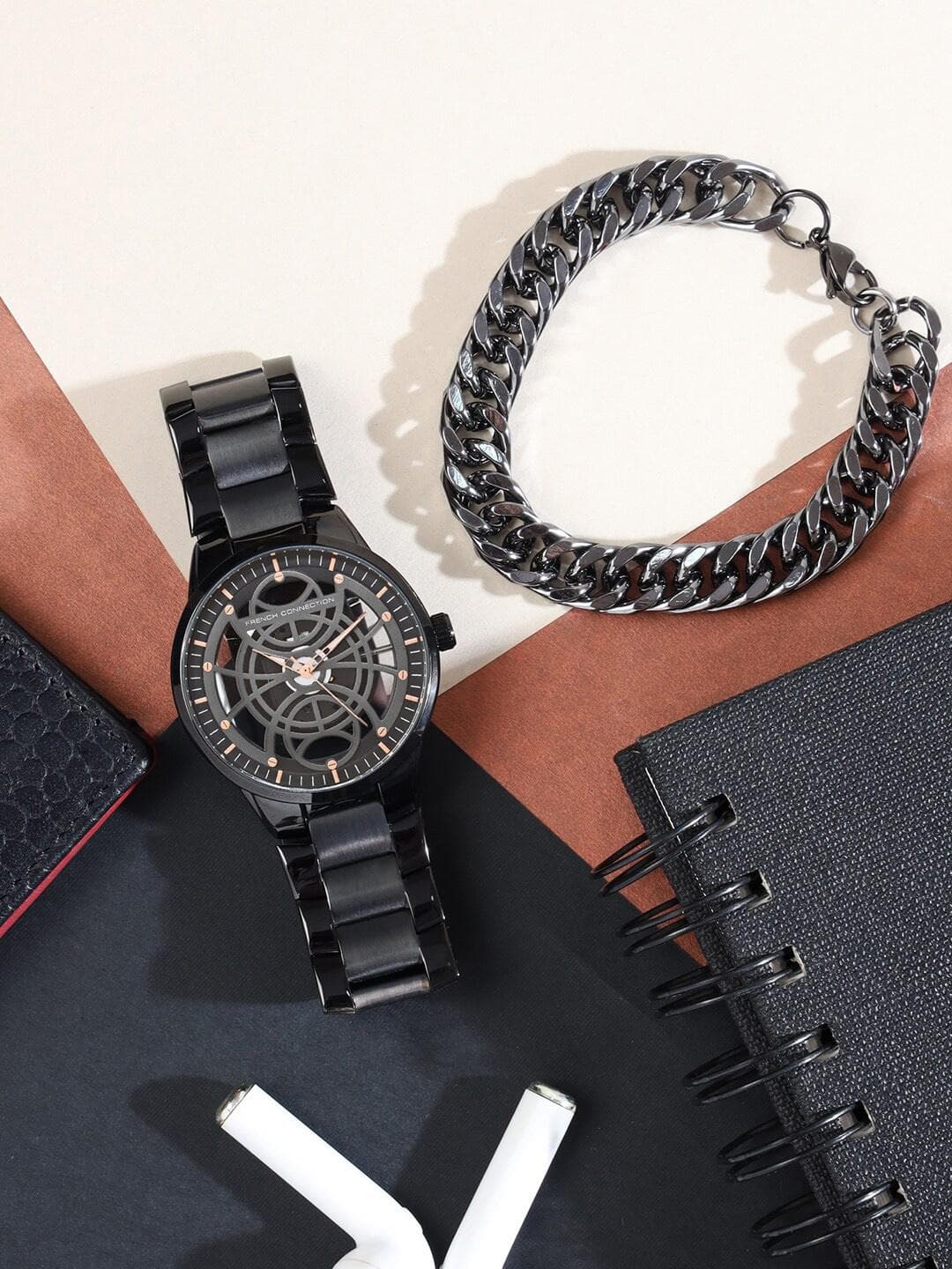 French Connection Men Analog Watch With Bracelet Gift Set FCW01GNM