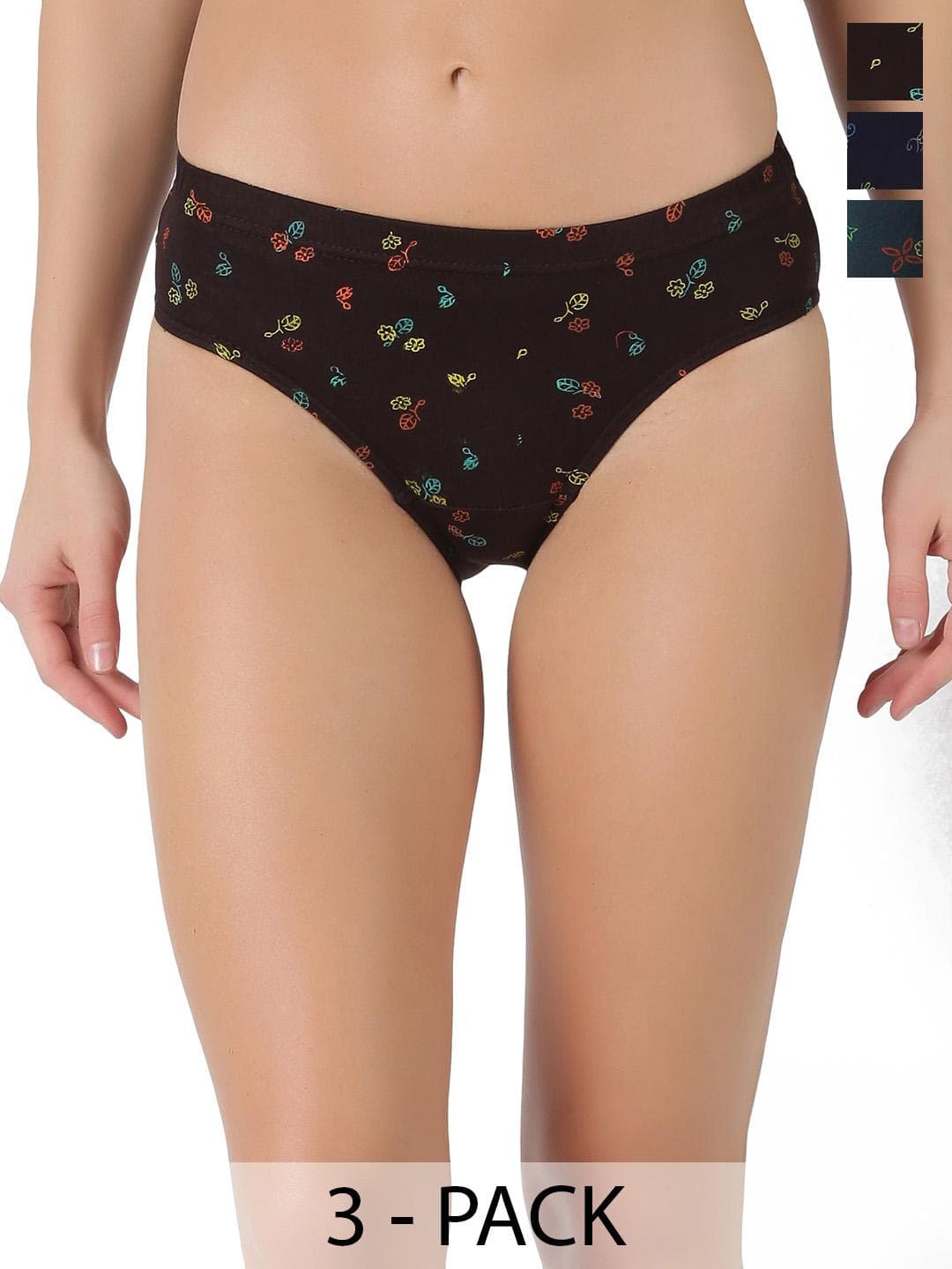 Buy Dollar Lehar Super Combed Cotton Women Printed Hipster Panty Pack Of 3 Assorted - - Apparel for Women