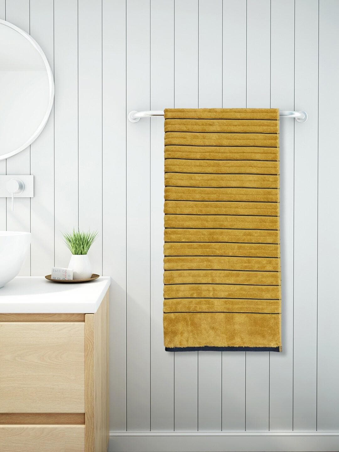 SPACES Yellow & Black Striped 575 GSM Pure Cotton Bath Towel