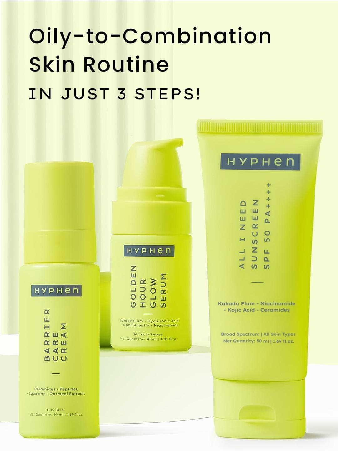 Buy Hyphen Daily Face Care Regime Oily & Combination Skin With Face Serum, Cream & Sunscreen - - Personal Care for Unisex