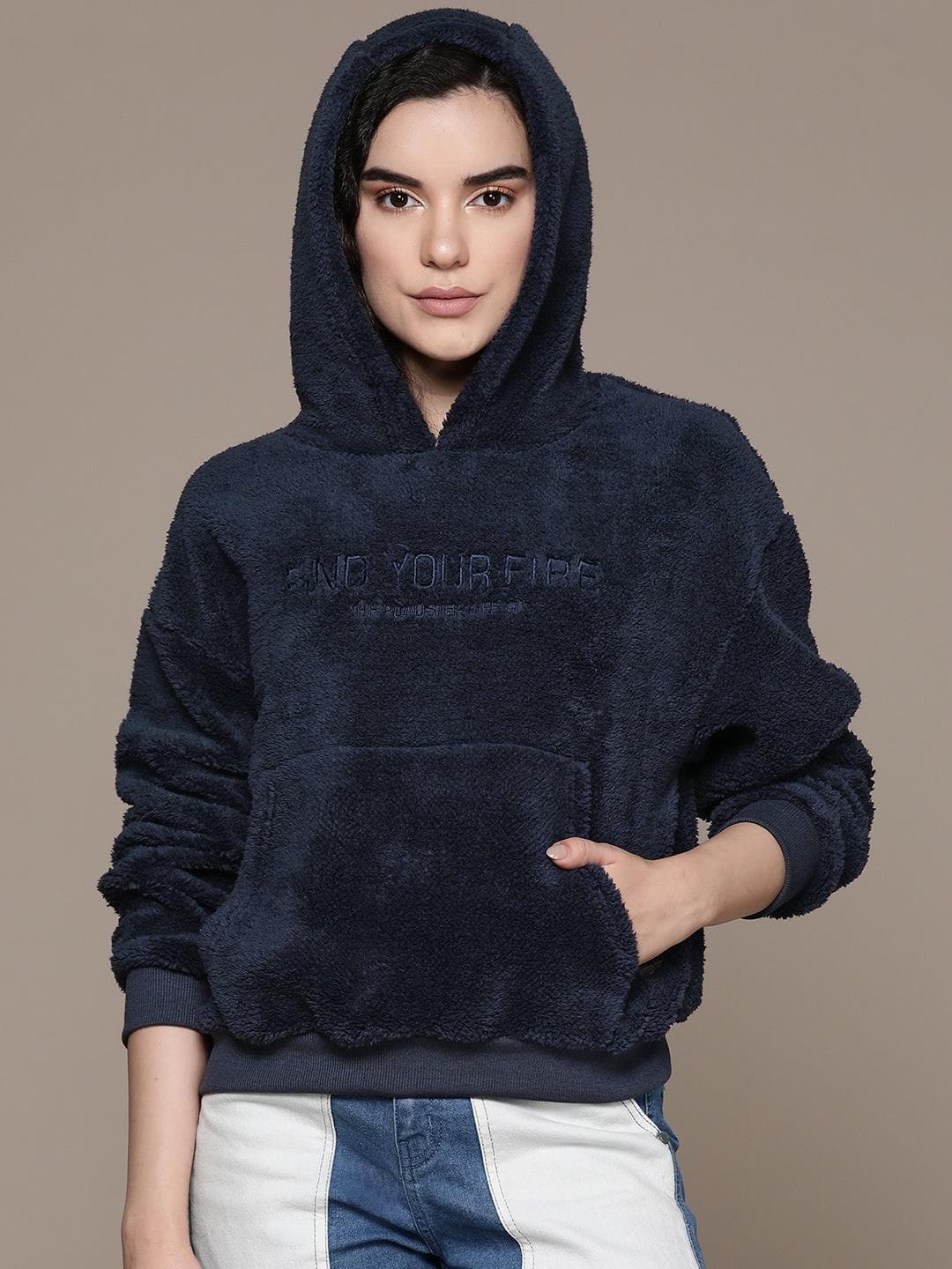Roadster Typography Self Design Hooded Sweatshirt