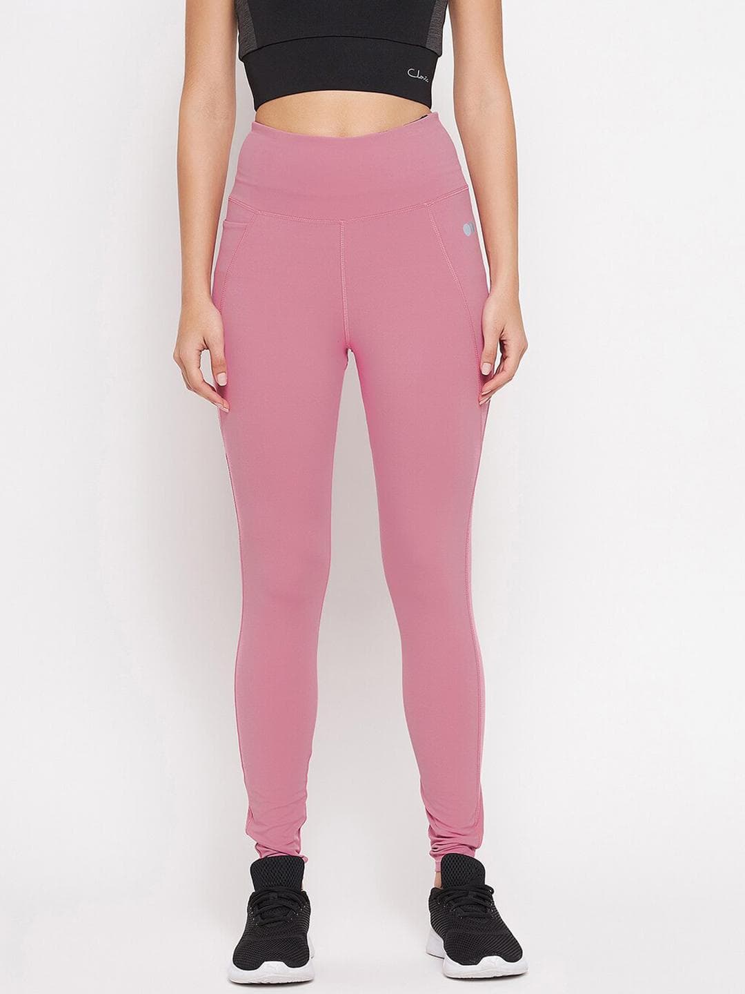 Clovia Women Pink Slim-Fit Ankle-Length Gym Tights