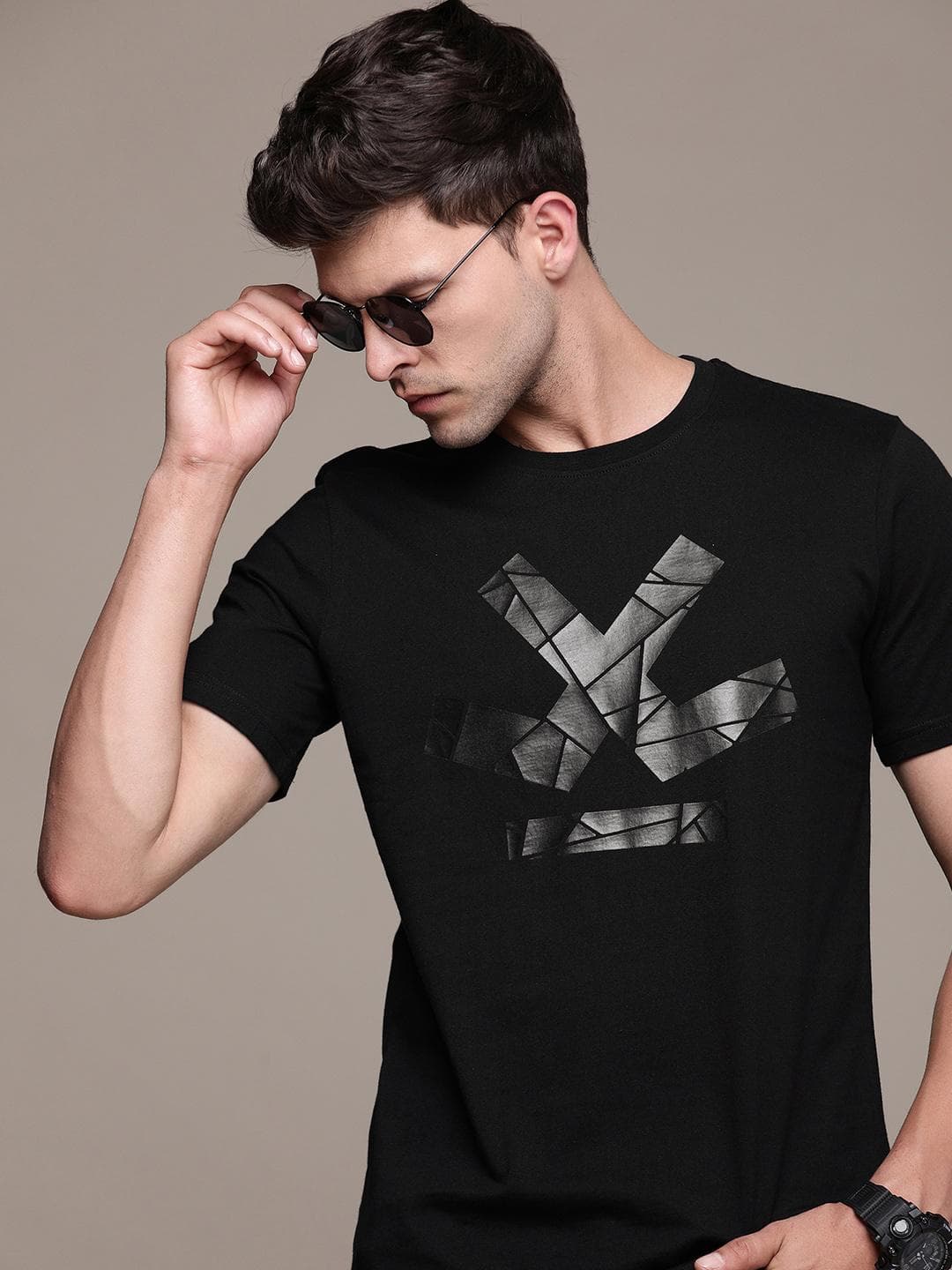 WROGN Cotton Brand Logo Printed Slim Fit Casual T-shirt