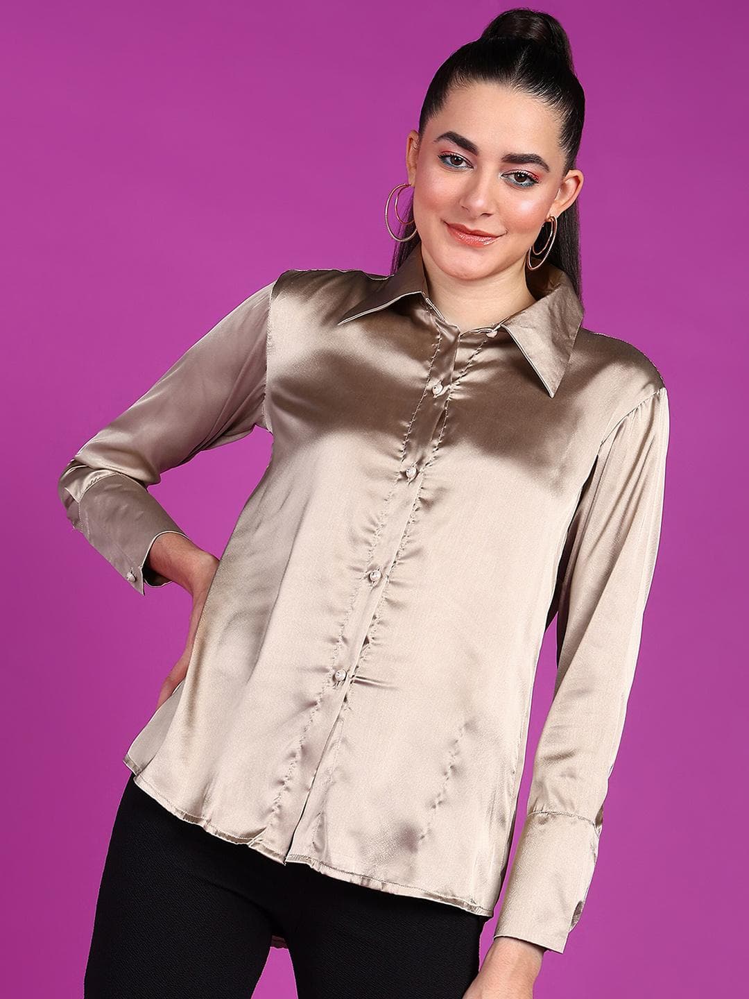 Popwings Smart Fit Satin Casual Shirt