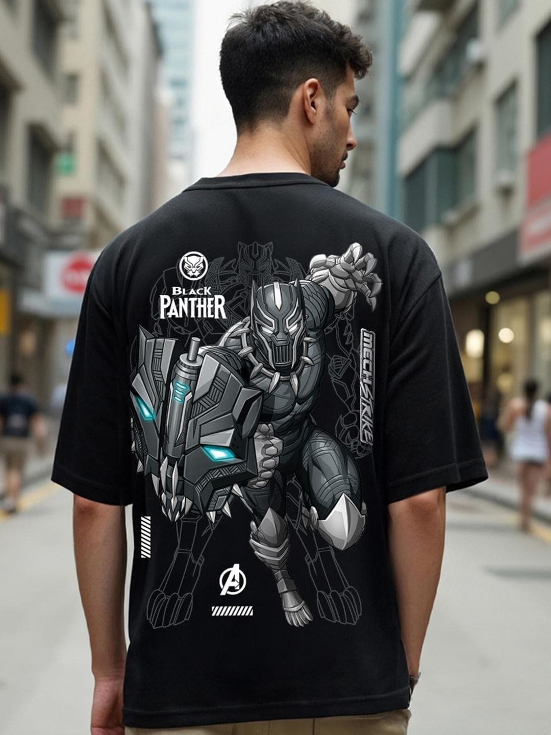 Bewakoof Men Black Printed Graphic Cotton Round Neck Short Sleeves Oversized Fit T-shirt