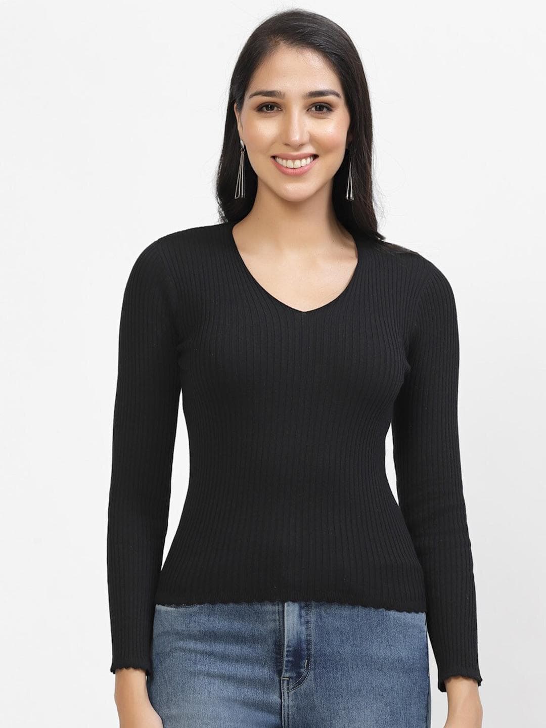 Kalt Ribbed V-Neck Pullover Sweater