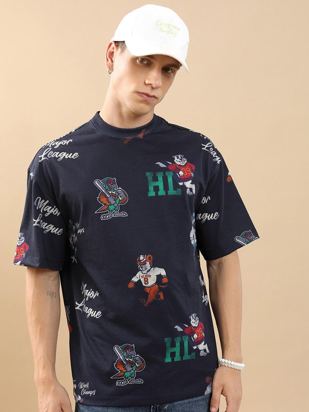 HIGHLANDER Unisex Graphic Printed Drop-Shoulder Sleeves Oversized T-shirt