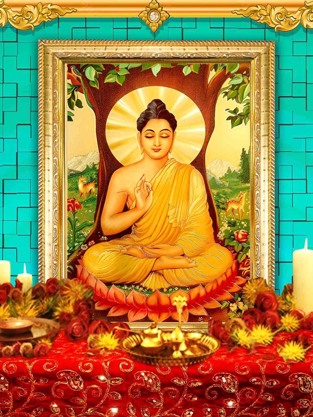 Buy Hawai Gold Plated 24k Gold Plated Lord Buddha Enlightening Wood Wall Photo Frames - - Home for Unisex