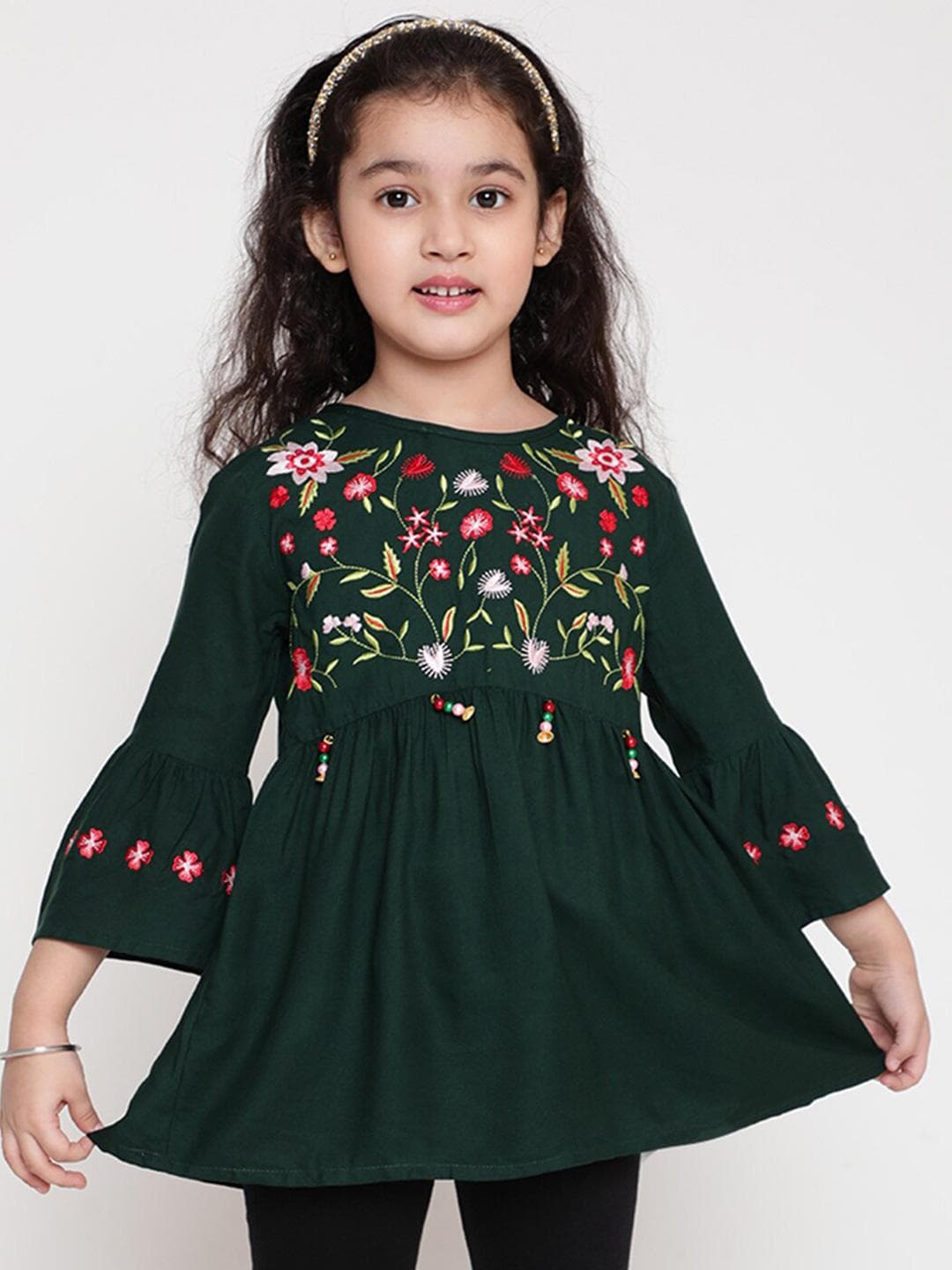 BAESD Girls Floral Embroidered Peplum Top