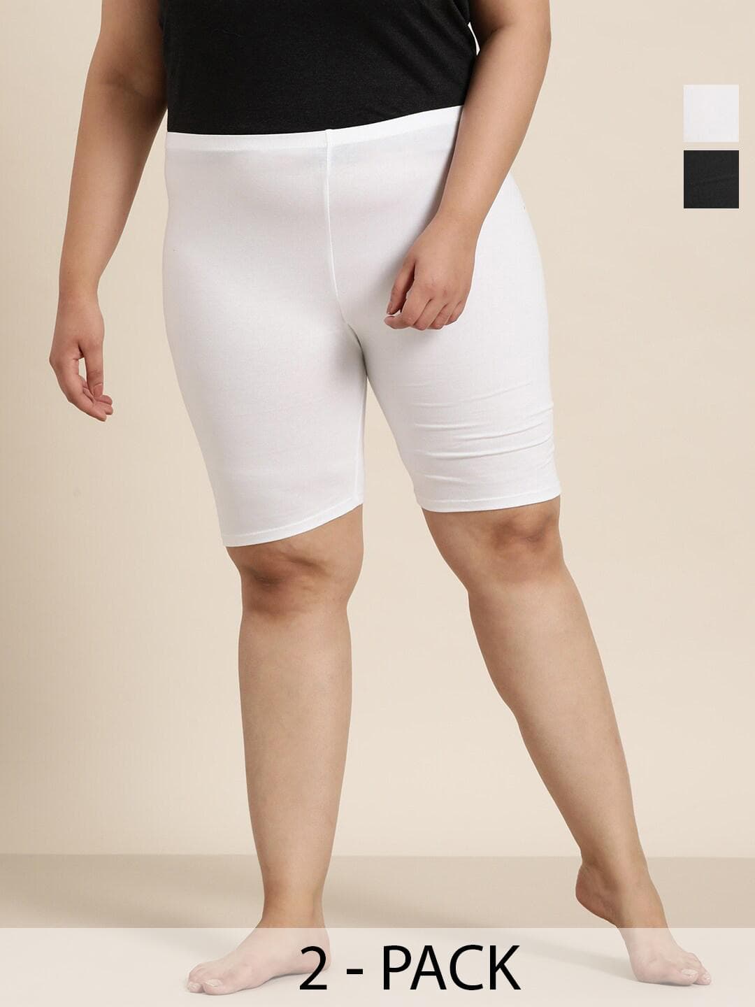 Buy Sztori Women Plus Size Pack Of 2 High Rise Pure Cotton Lounge Shorts - - Apparel for Women