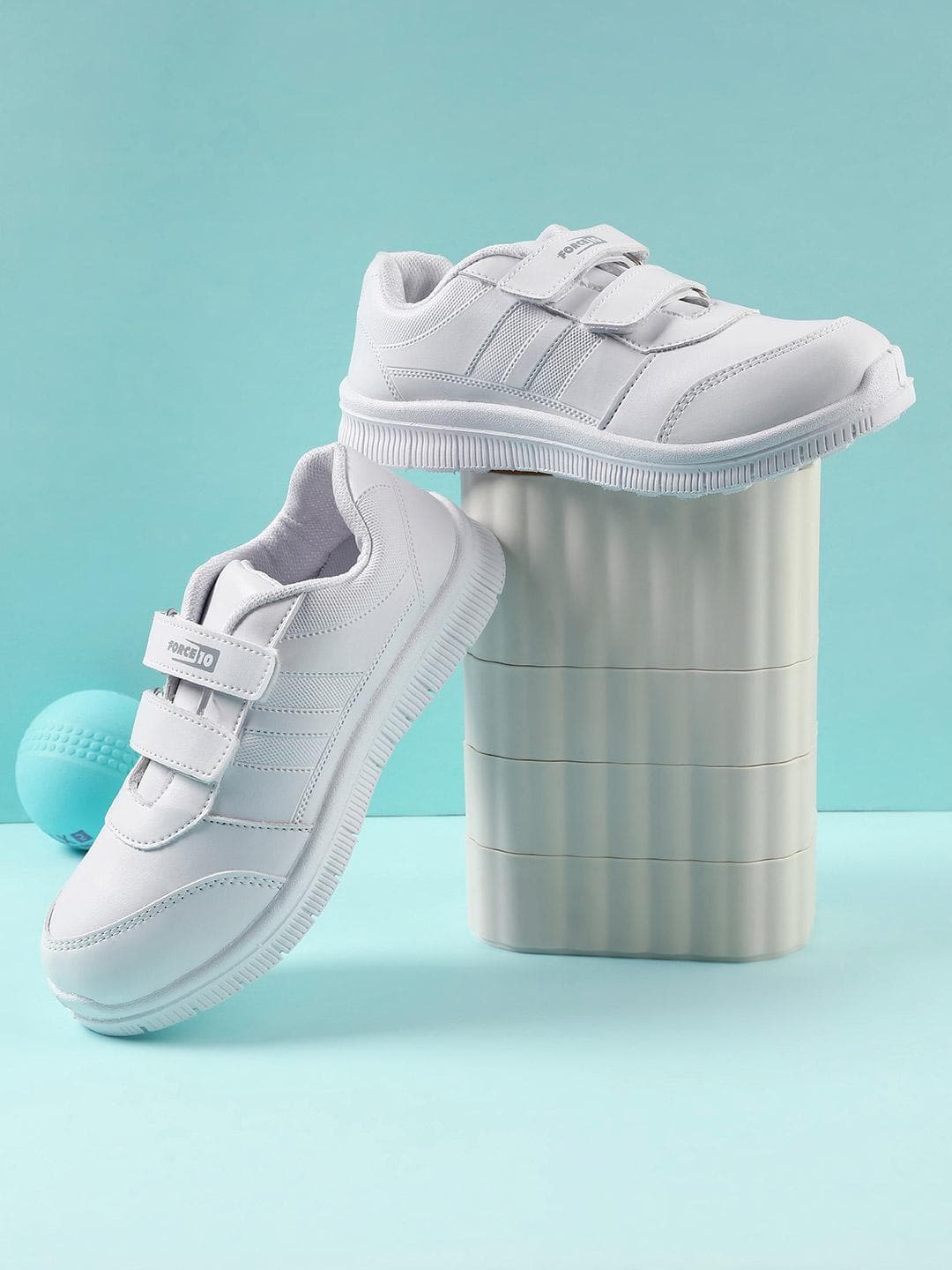 Liberty Force 10 Kids White Velcro School Shoes