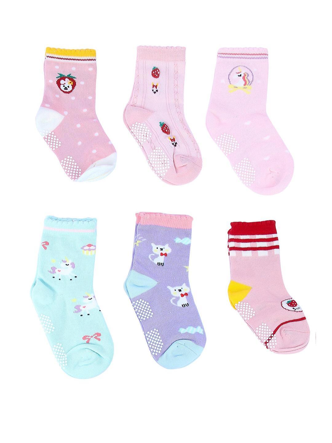 Buy NEOBABY Kids Pack Of 6 Patterned Anti Slip Ankle Length Cotton Socks - - Accessories for Unisex Kids