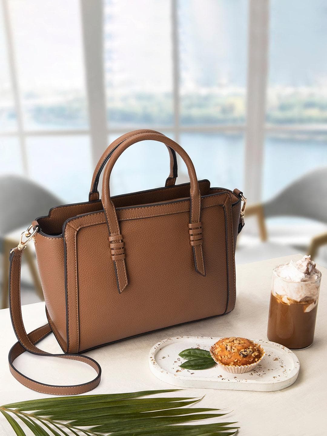 Accessorize Textured Structured Faux Leather Artisan Handheld Satchel Bag