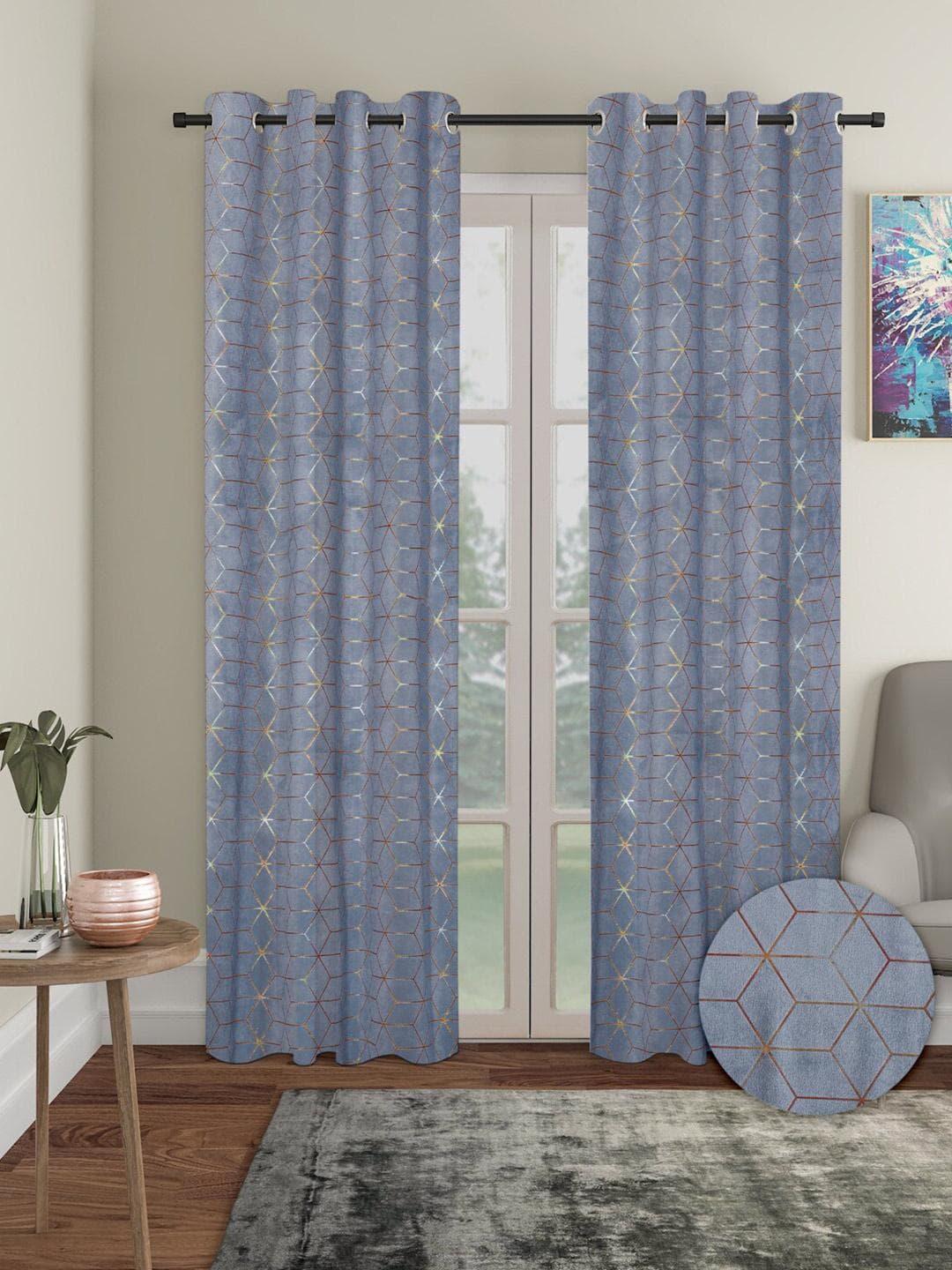 Buy Aura 2 Pieces Geometric Velvet Out Door Curtains - - Home for Unisex