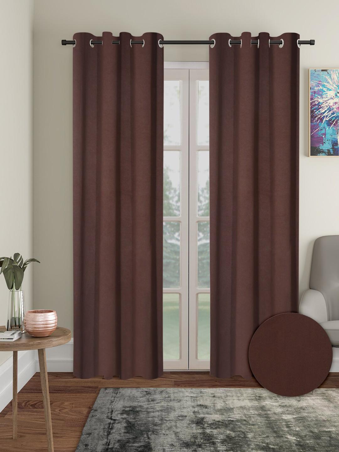 Buy Aura Brown 2 Pieces Polyester Solid Blackout Long Door Curtains - - Home for Unisex