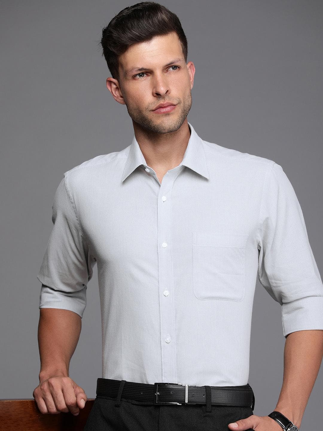 Raymond Pure Cotton Self Design Textured Slim Fit Formal Shirt