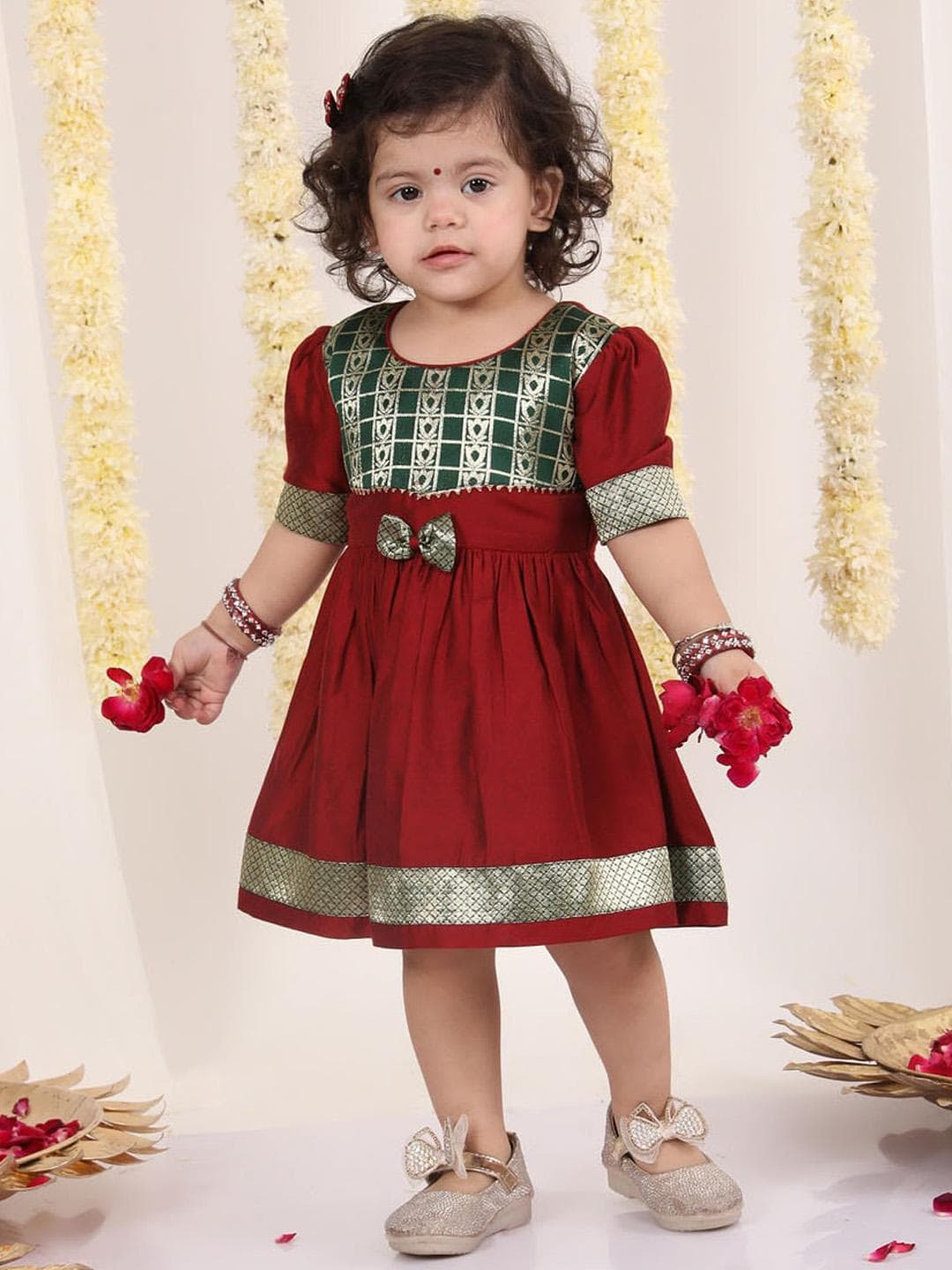 Buy VASTRAMAY Infant Girls Self Design Bow Fit & Flare Ethnic Dress - - Apparel for Girls
