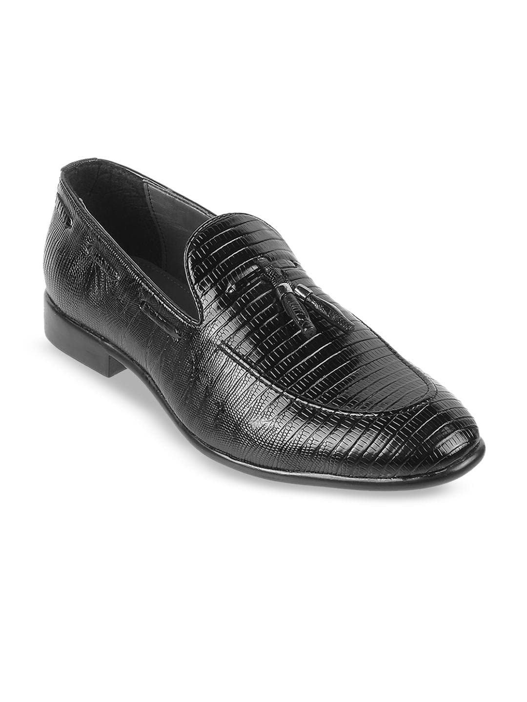 Metro Men Textured Leather Round Toe Loafers Formal Shoes