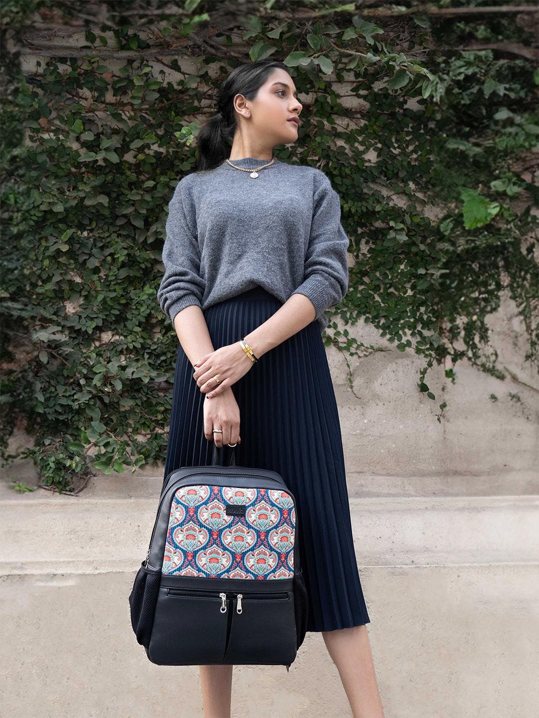 Buy ZOUK Women Ethnic Printed Vegan Leather Backpack With Compression Straps Up To 16 Inch - - Accessories for Women