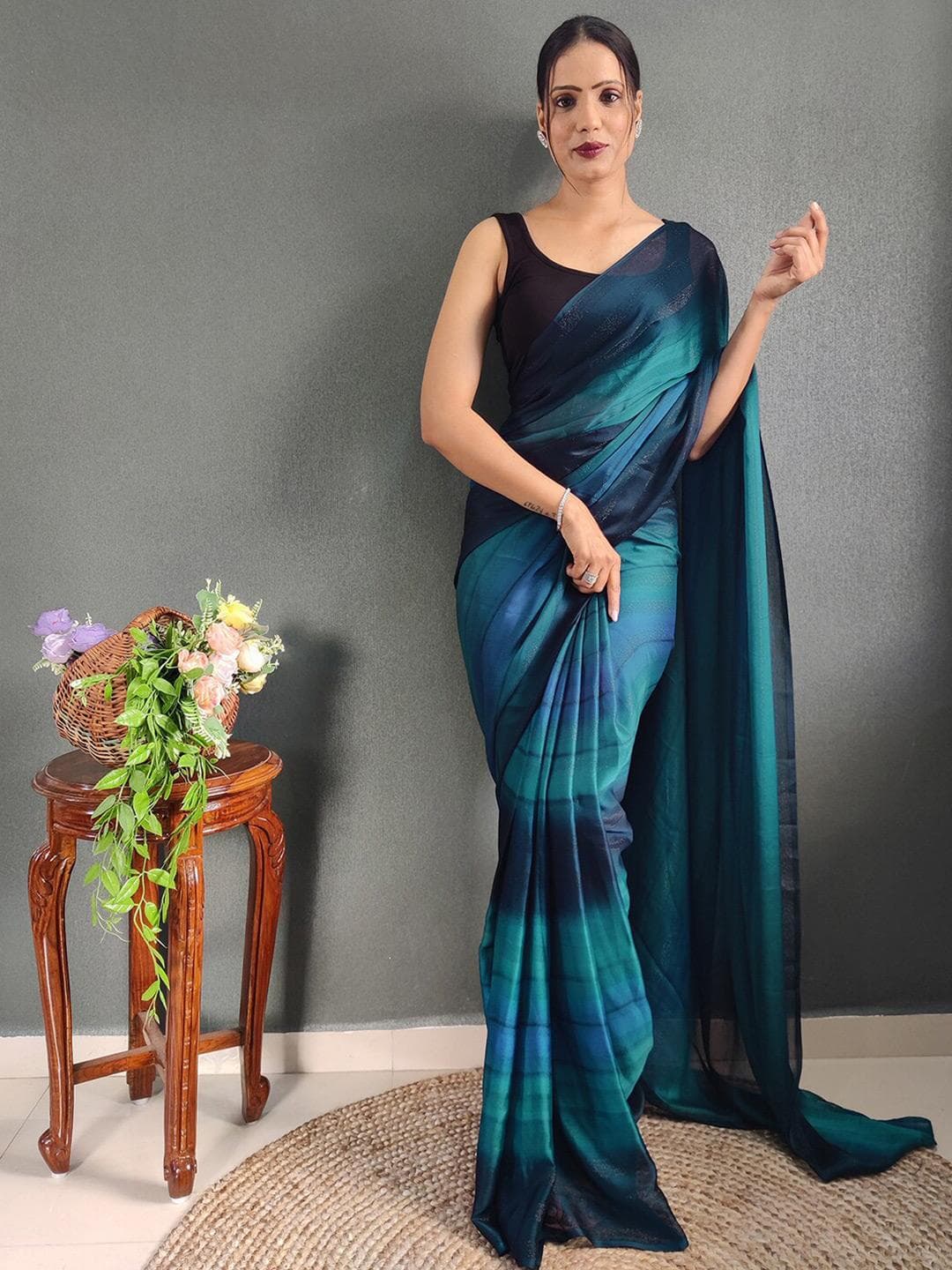 Mitera Striped Zari Poly Georgette Ready to Wear Saree