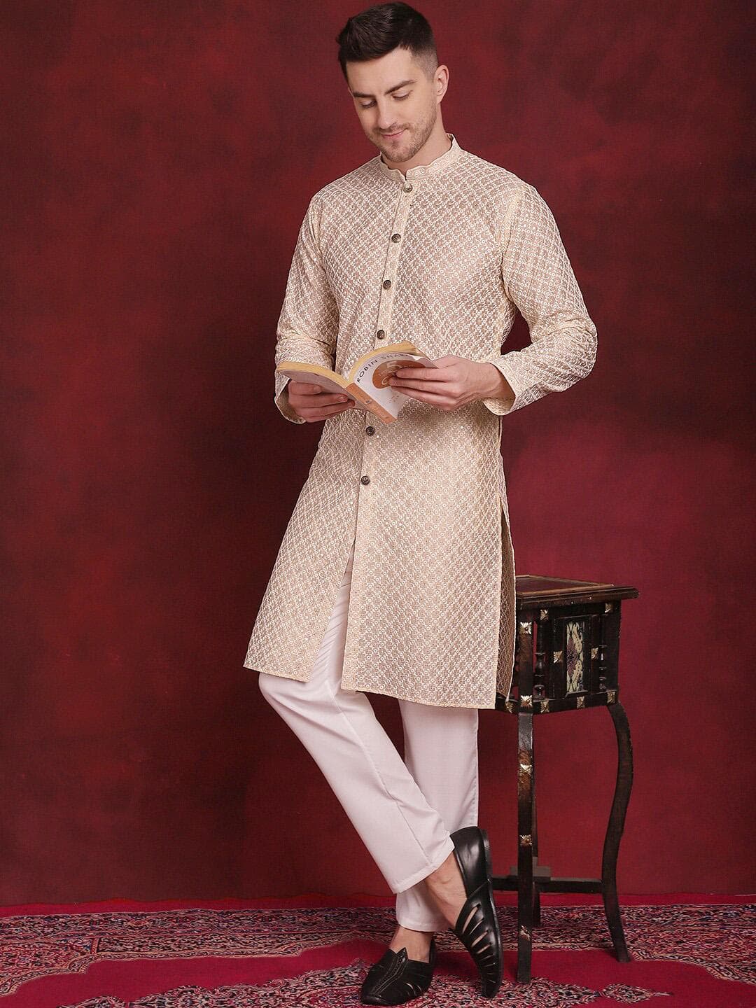 Jompers Embroidered Regular Sequinned Kurta with Pyjamas