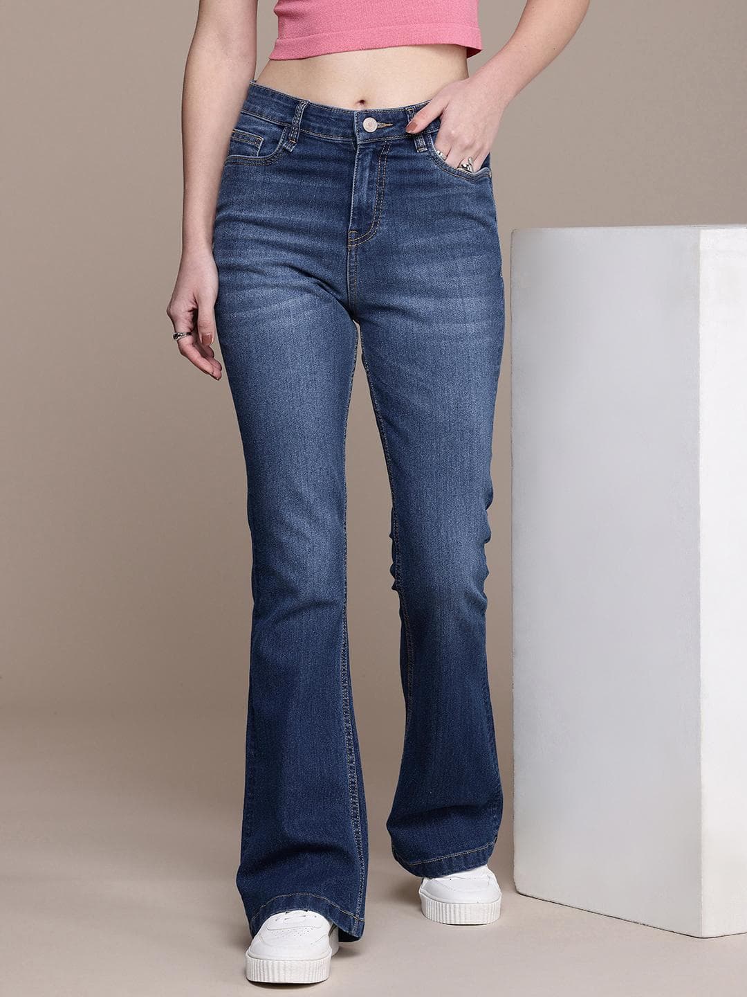 The Roadster Life Co. Women Flared High-Rise Light Fade Clean Look Stretchable Jeans