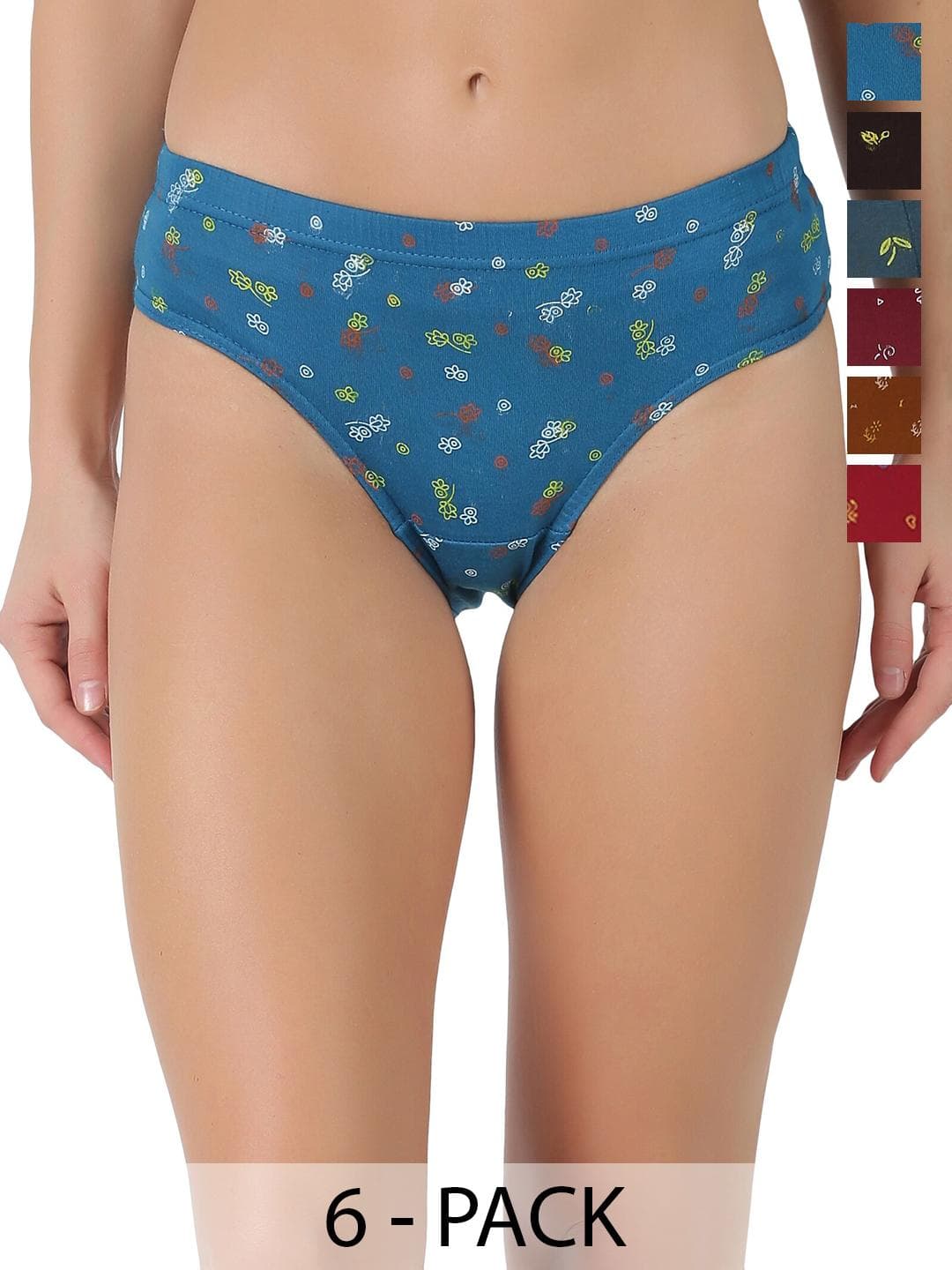 Buy Dollar Lehar Super Combed Cotton Women Printed Hipster Panty Pack Of 6 Assorted - - Apparel for Women