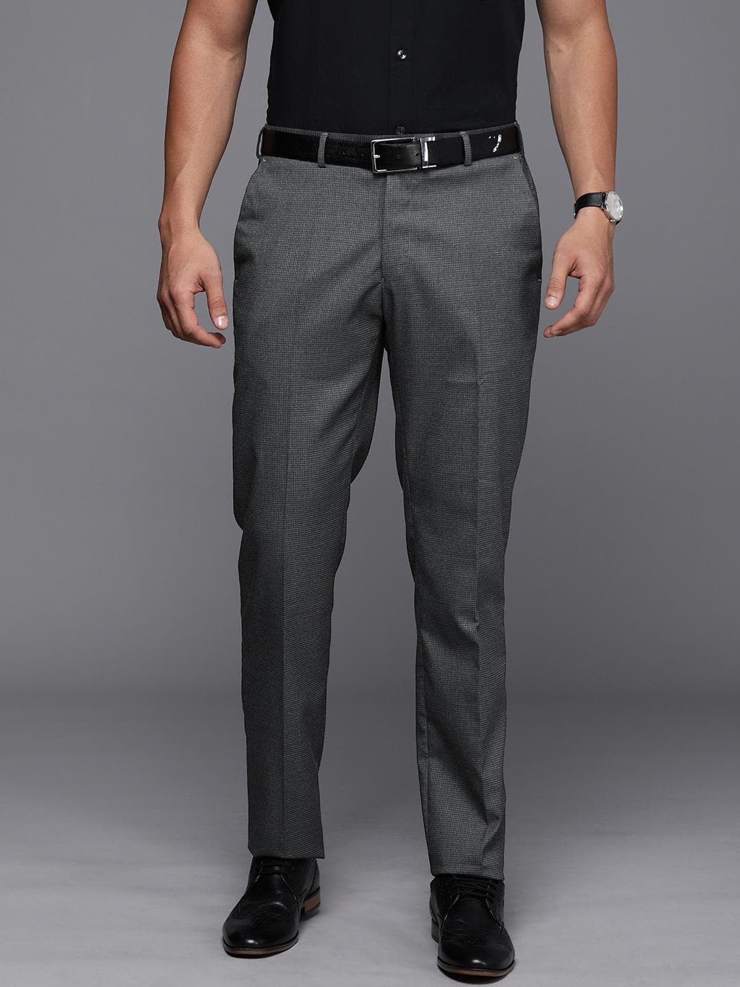Raymond Men Checked Slim Fit Mid-Rise Formal Trousers