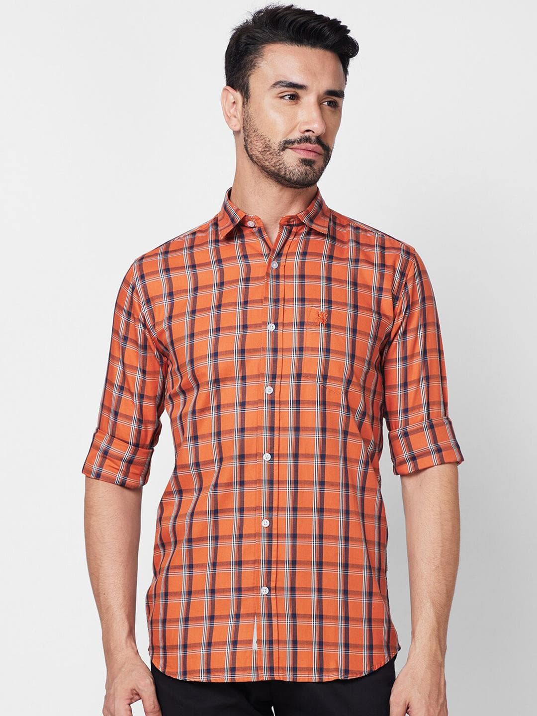 GIORDANO Slim Fit Cotton Windowpane Checked Casual Shirt