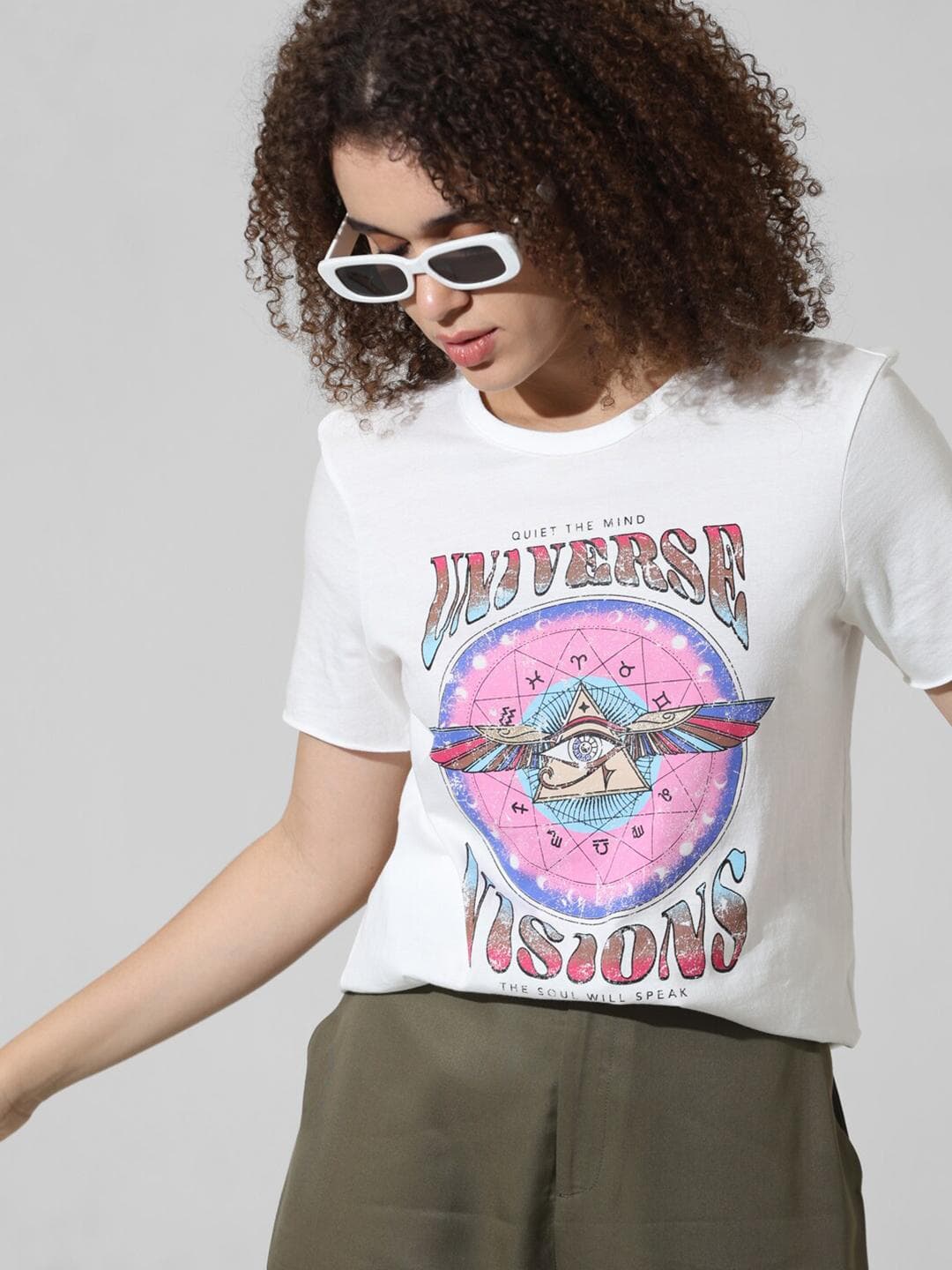 ONLY Graphic Printed Round Neck Pure Cotton T-shirt