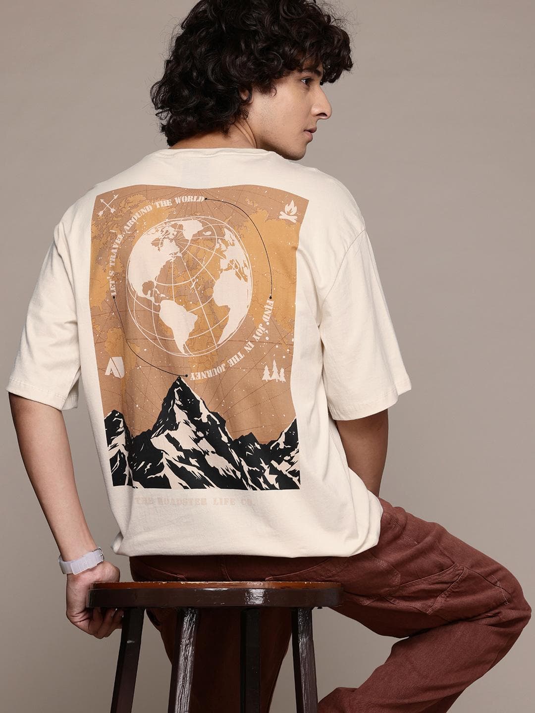 The Roadster Lifestyle Co. Printed Drop-Shoulder Sleeves Pure Cotton Relaxed T-shirt