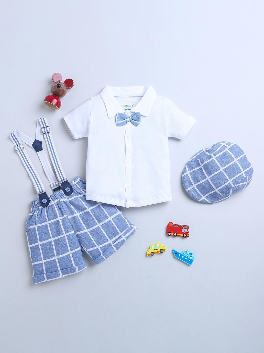 Buy BUMZEE Boys Pure Cotton Clothing Set With Bow Suspender & Cap - - Apparel for Boys