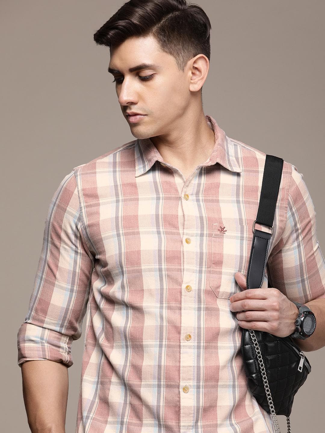 WROGN Slim Fit Checked Corduroy Casual Shirt