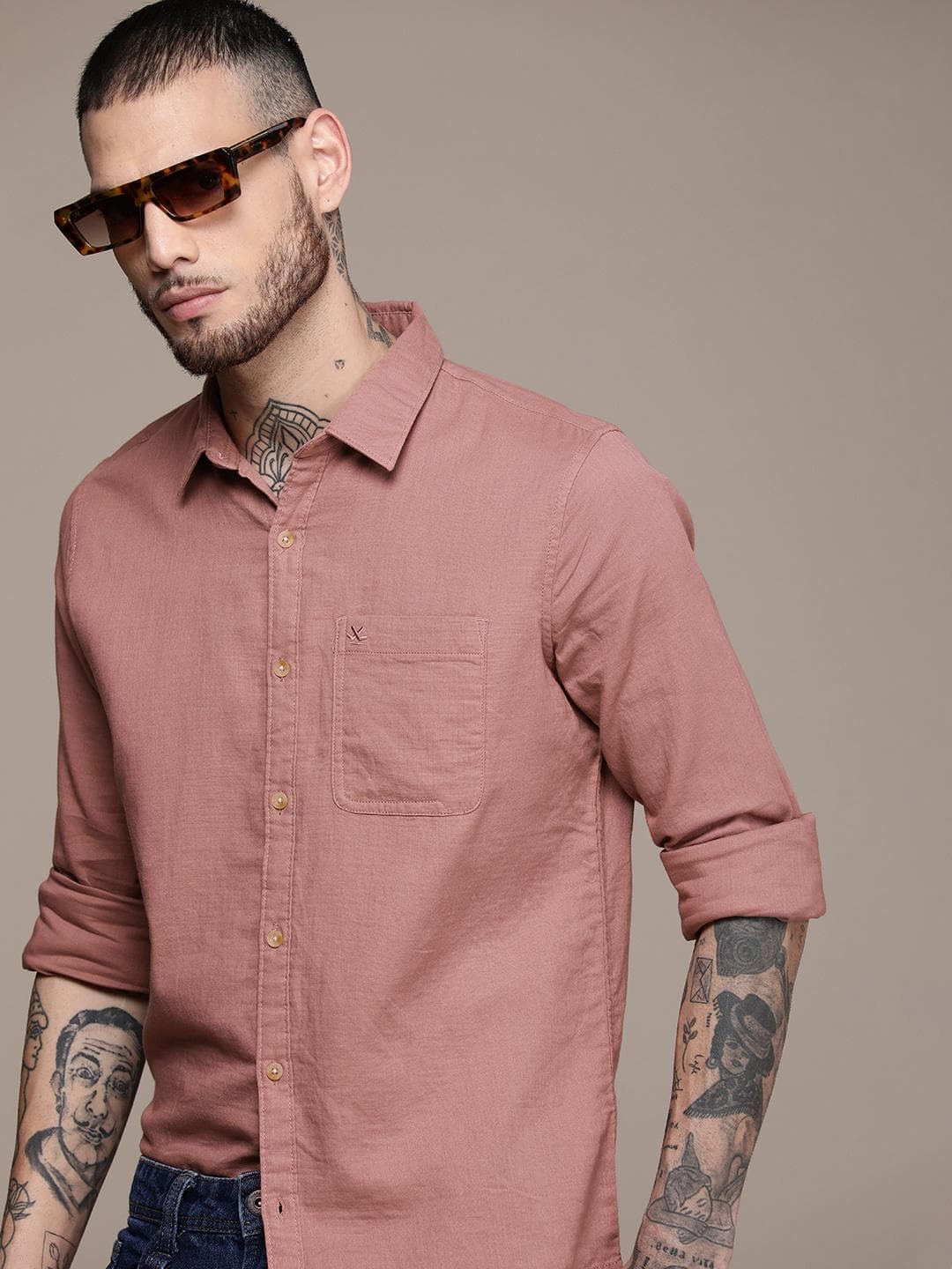 WROGN Solid Slim Fit Cotton Casual Shirt