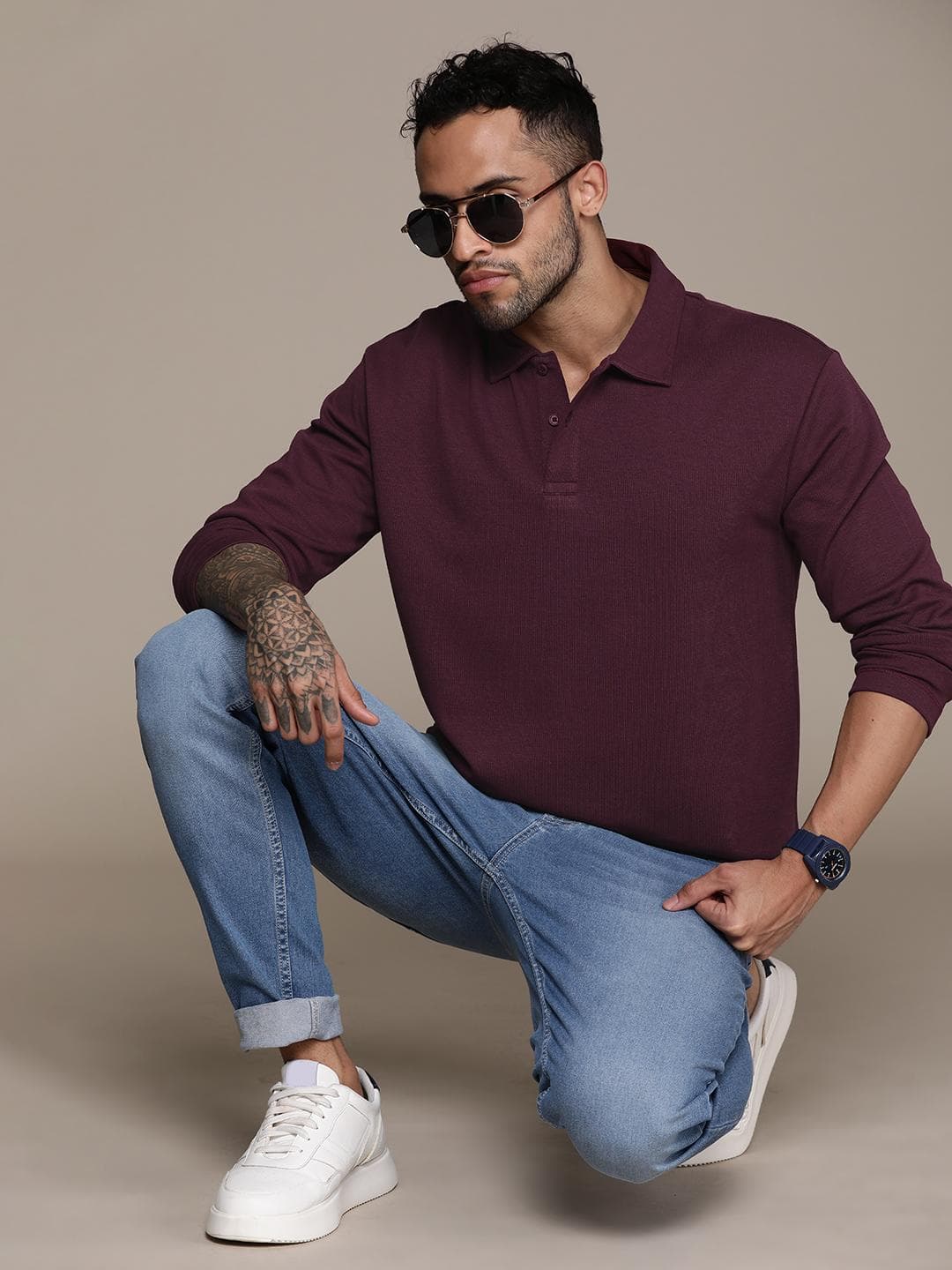 Roadster Men Solid Polo Collar Relaxed Fit T-shirt
