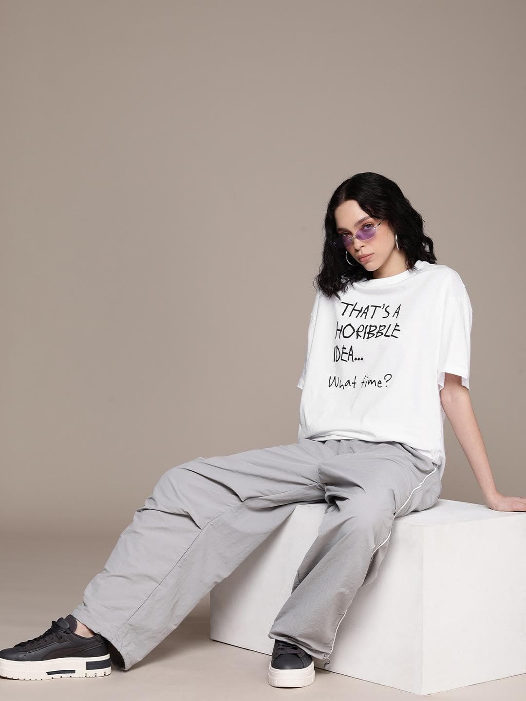 The Roadster Lifestyle Co. Typography Printed Drop-Shoulder Sleeves Oversized T-shirt