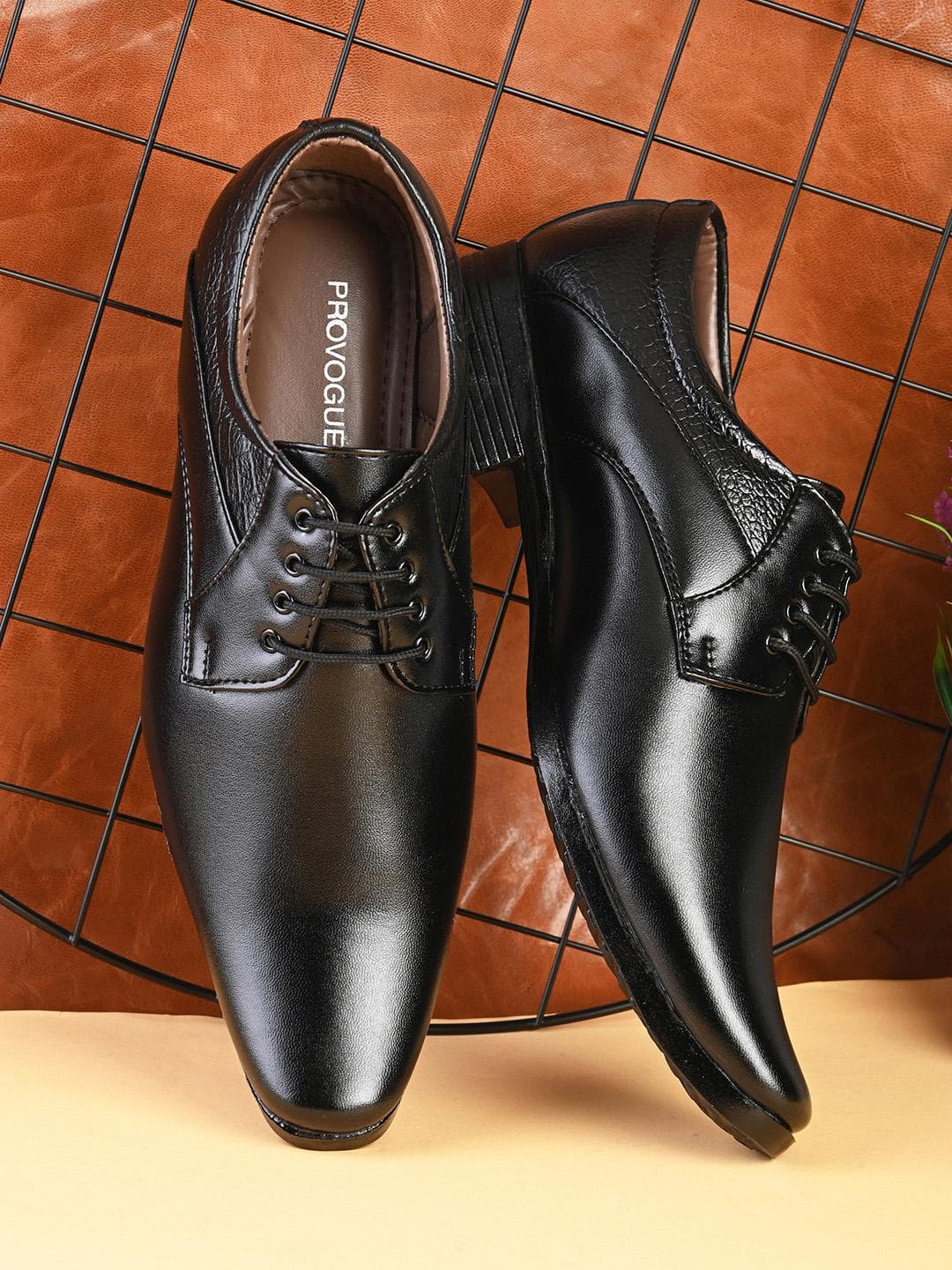 Provogue Men Textured Square Toe Lace-Ups Formal Derbys