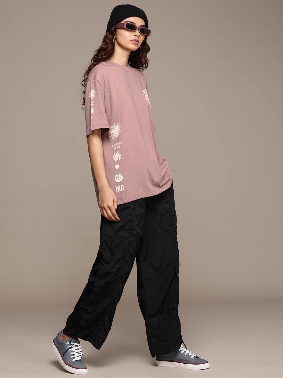 The Roadster Life Co. Printed Drop-Shoulder Sleeves Oversized T-shirt